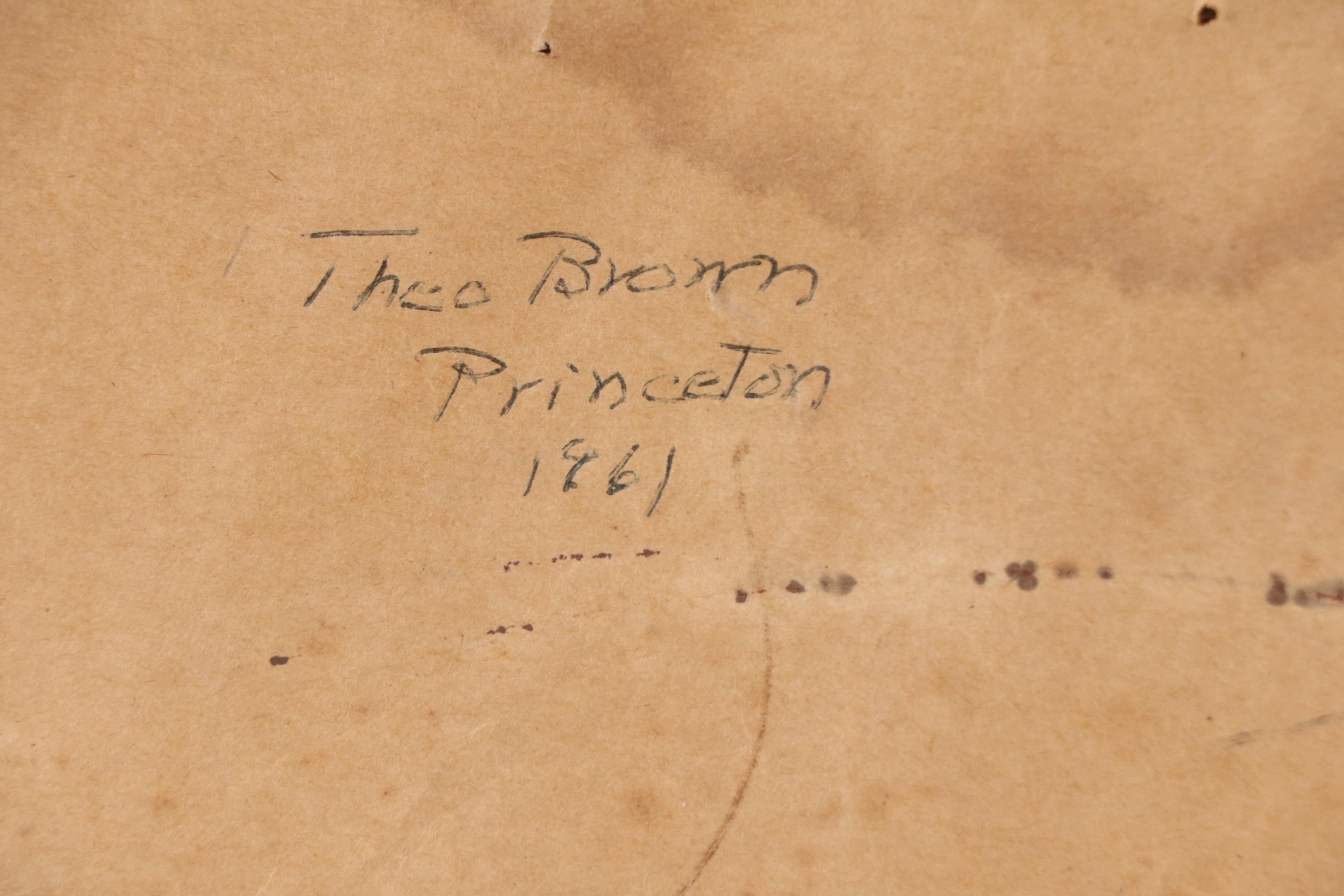 Theophilus Brown Mixed Media Drawing of Blue Flowers, 1961