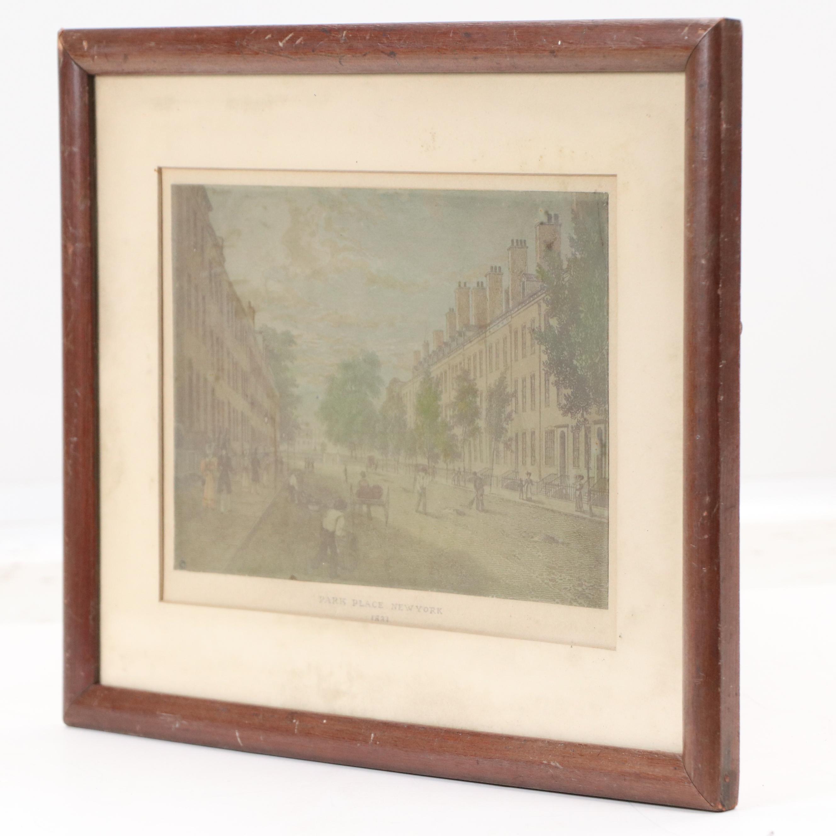 Hand-Colored Engraving "Park Place, New York," 1831