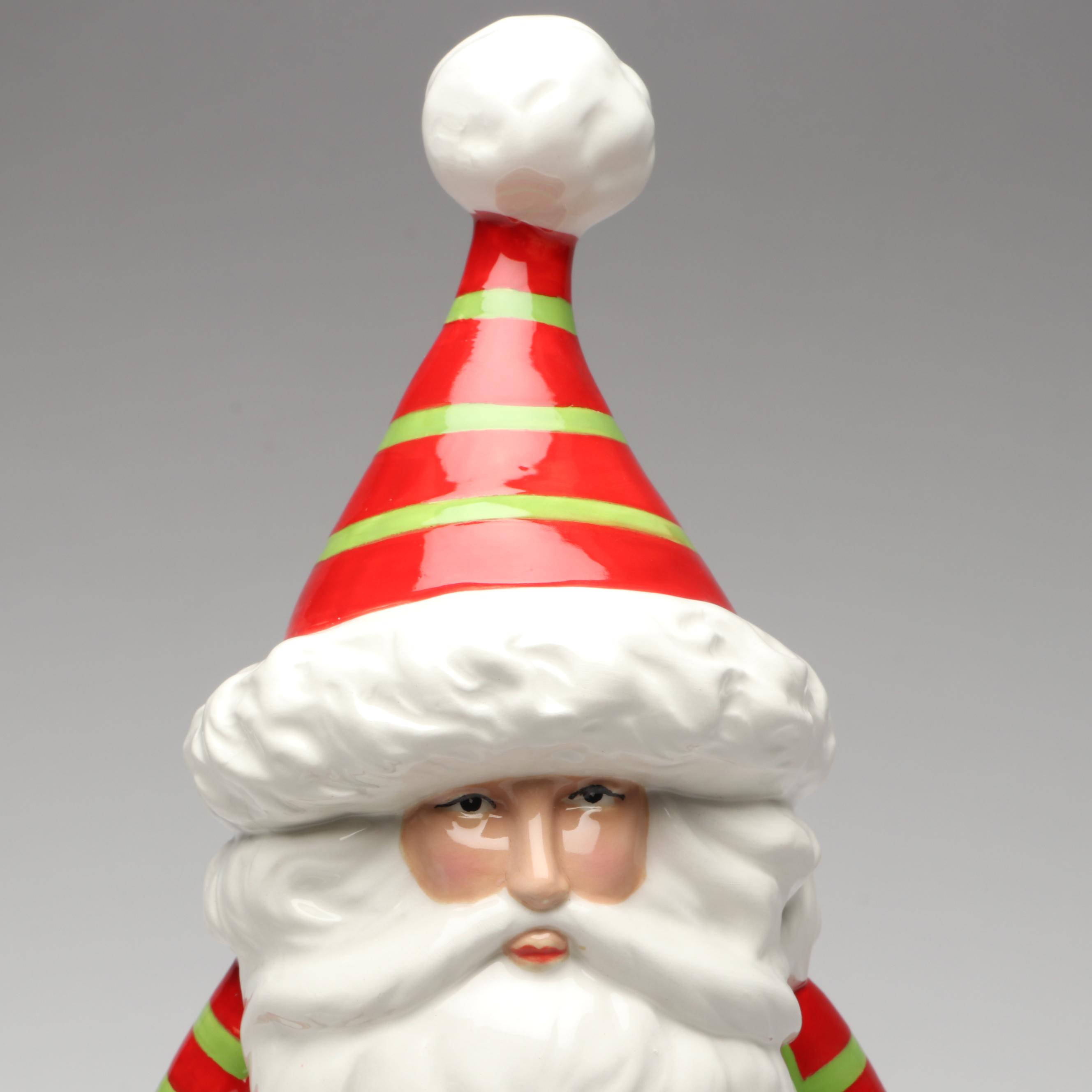 MacKenzie-Childs "Dash Away Santa" Ceramic Cookie Jar