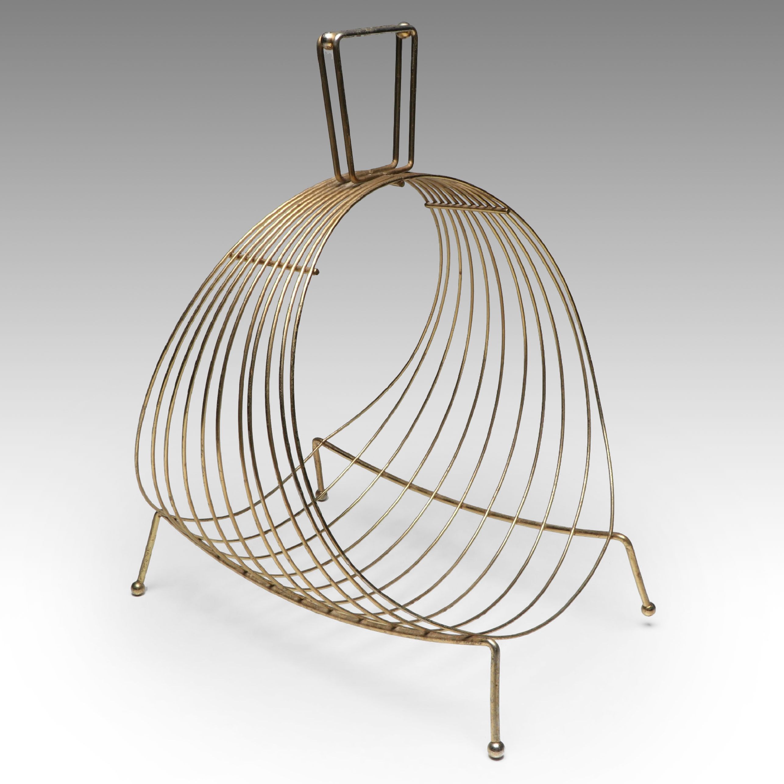 Mid Century Modern Style Brass Tone Wire Magazine Rack