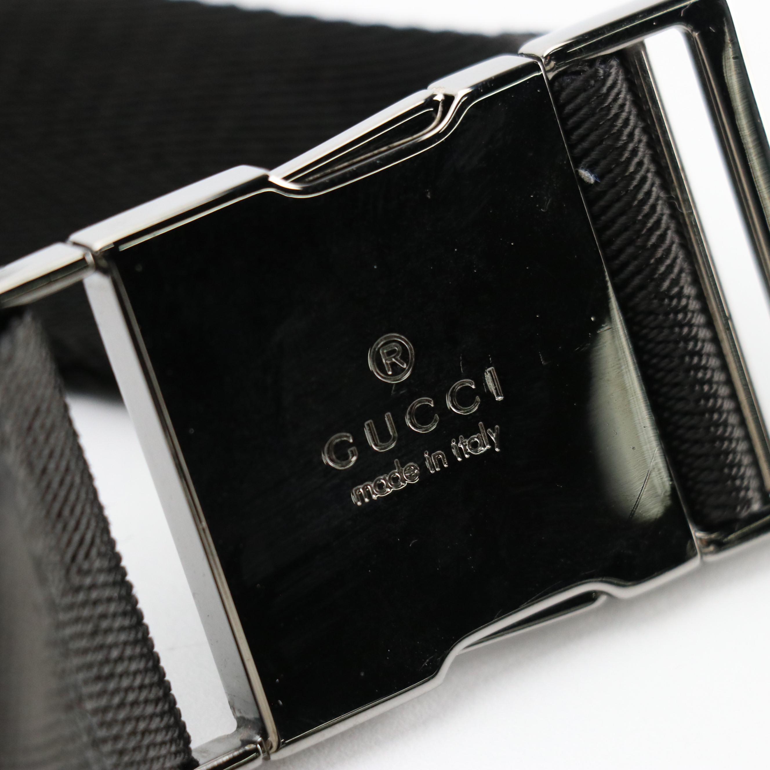 Gucci Double Pocket Belt Bag in Black GG Canvas and Black Leather