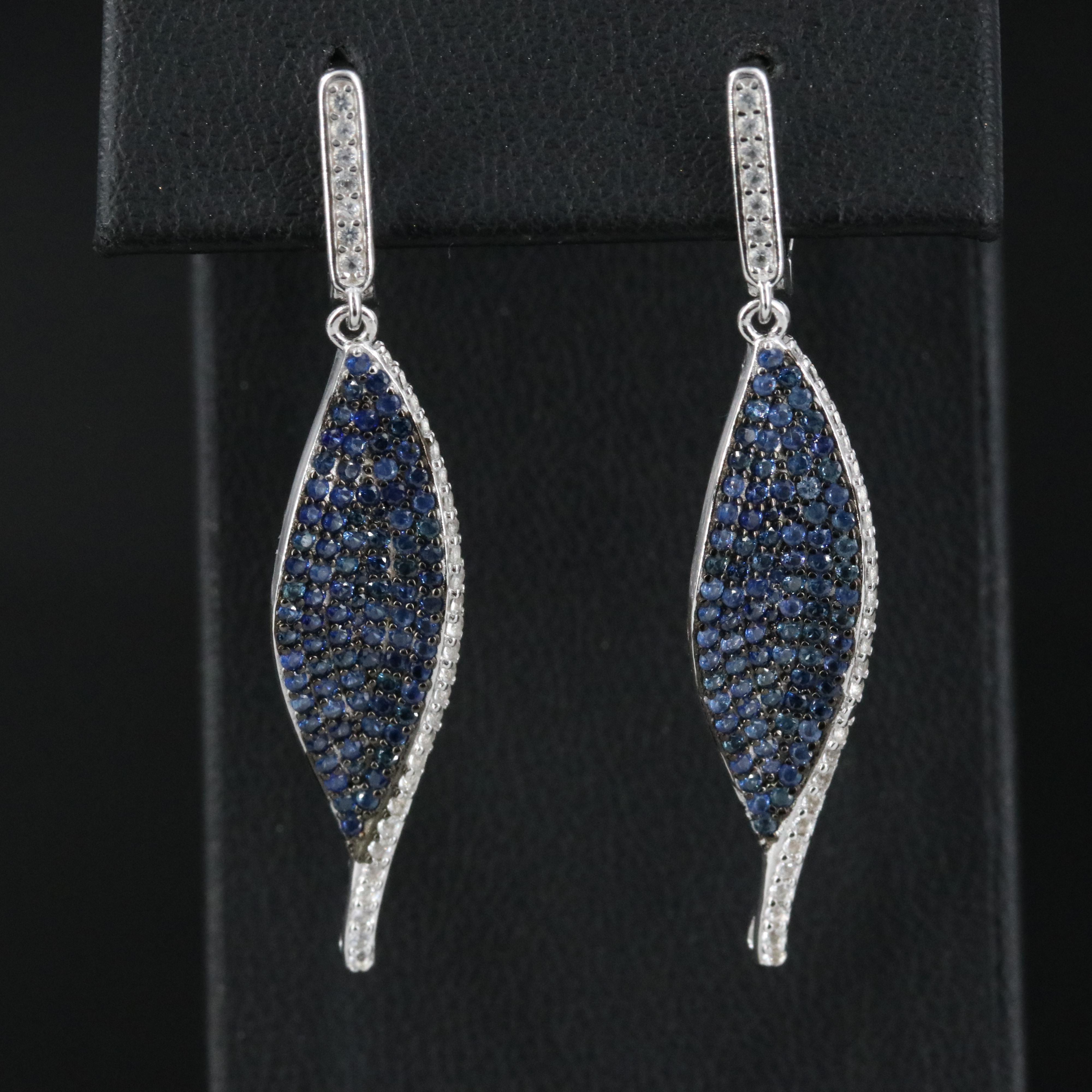 Sterling Sapphire and CZ Ribbon Twist Earrings