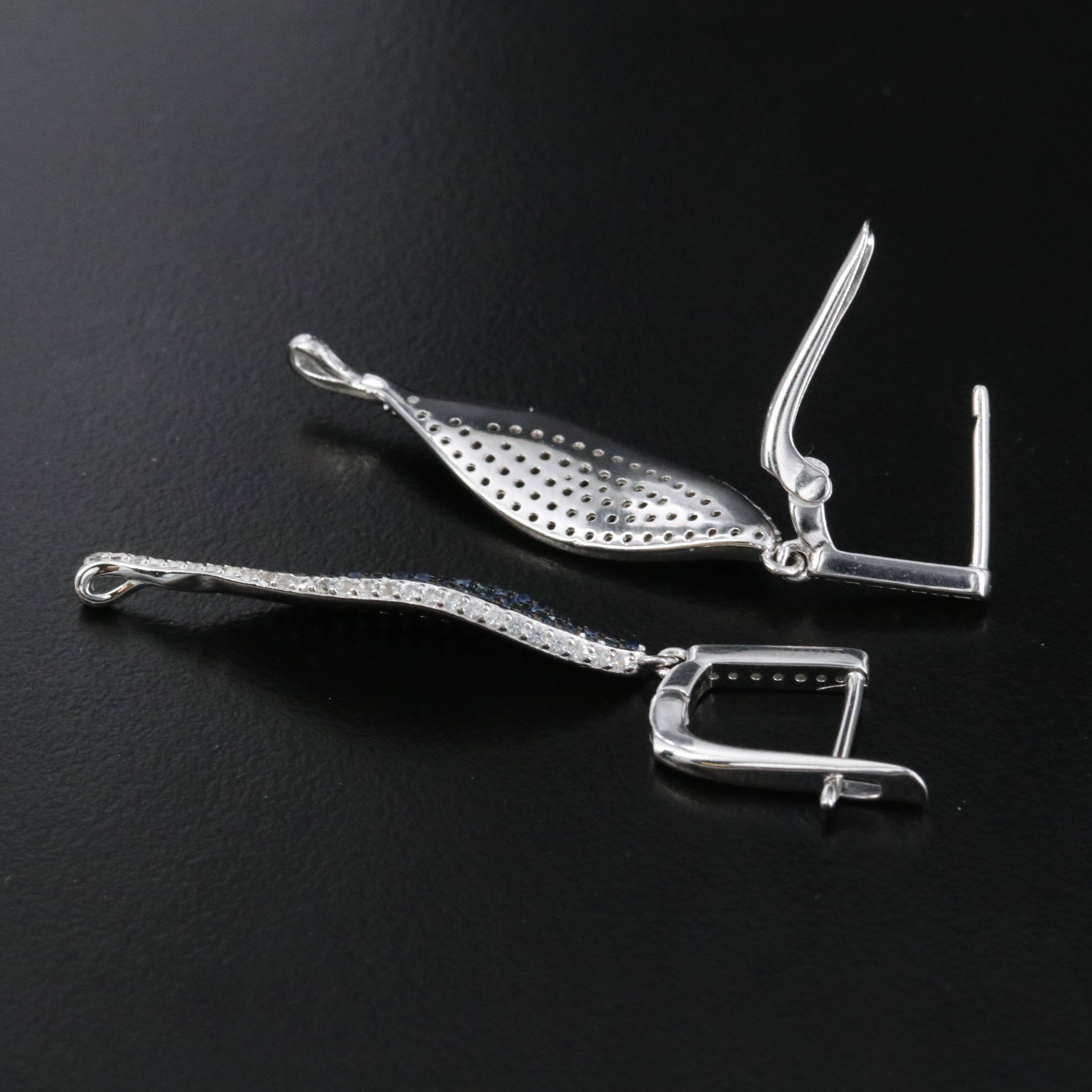 Sterling Sapphire and CZ Ribbon Twist Earrings