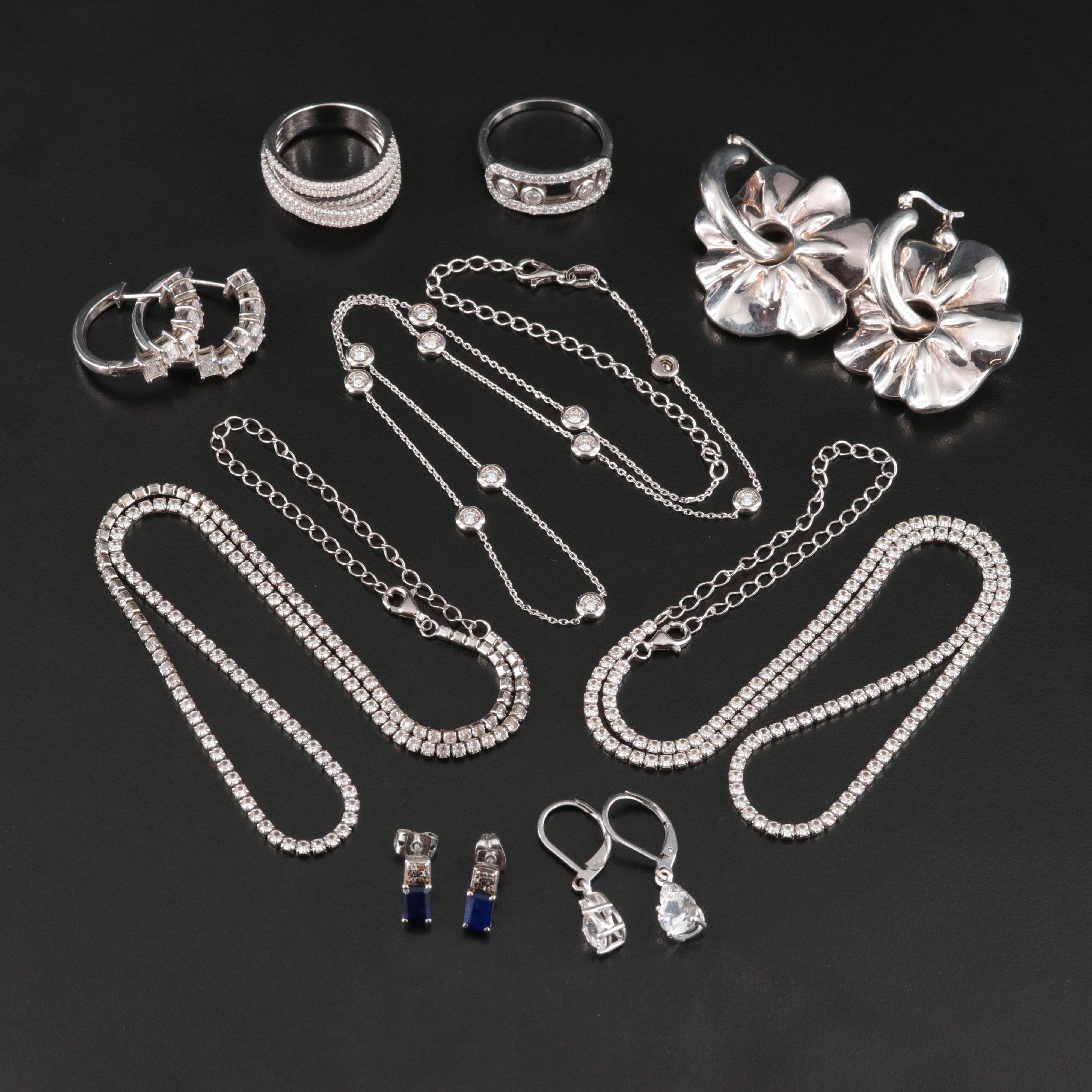 Sterling Jewelry Collection Including CZ and Sapphires