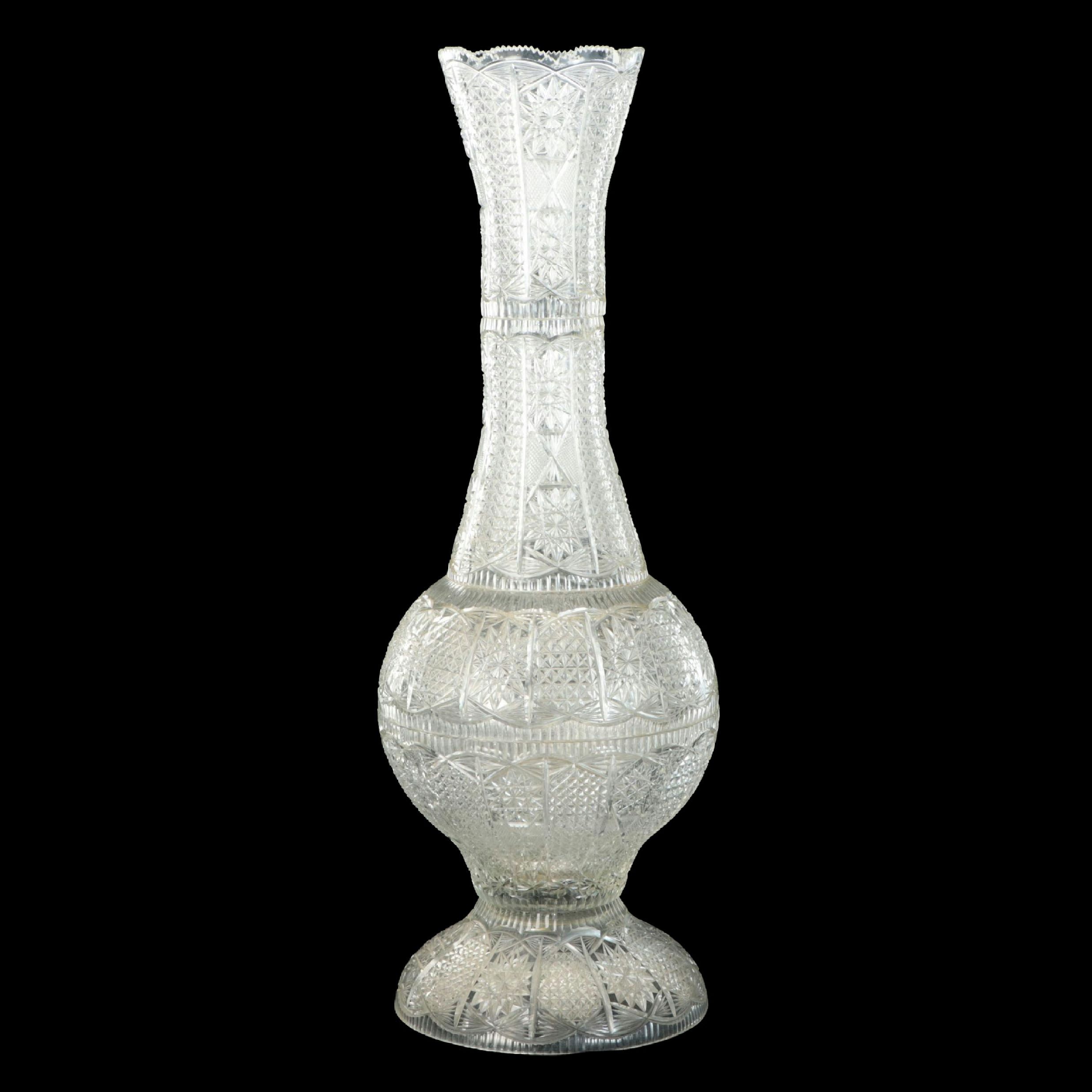 American Brilliant Cut Glass Russian Style Floor Vase, 20th Century