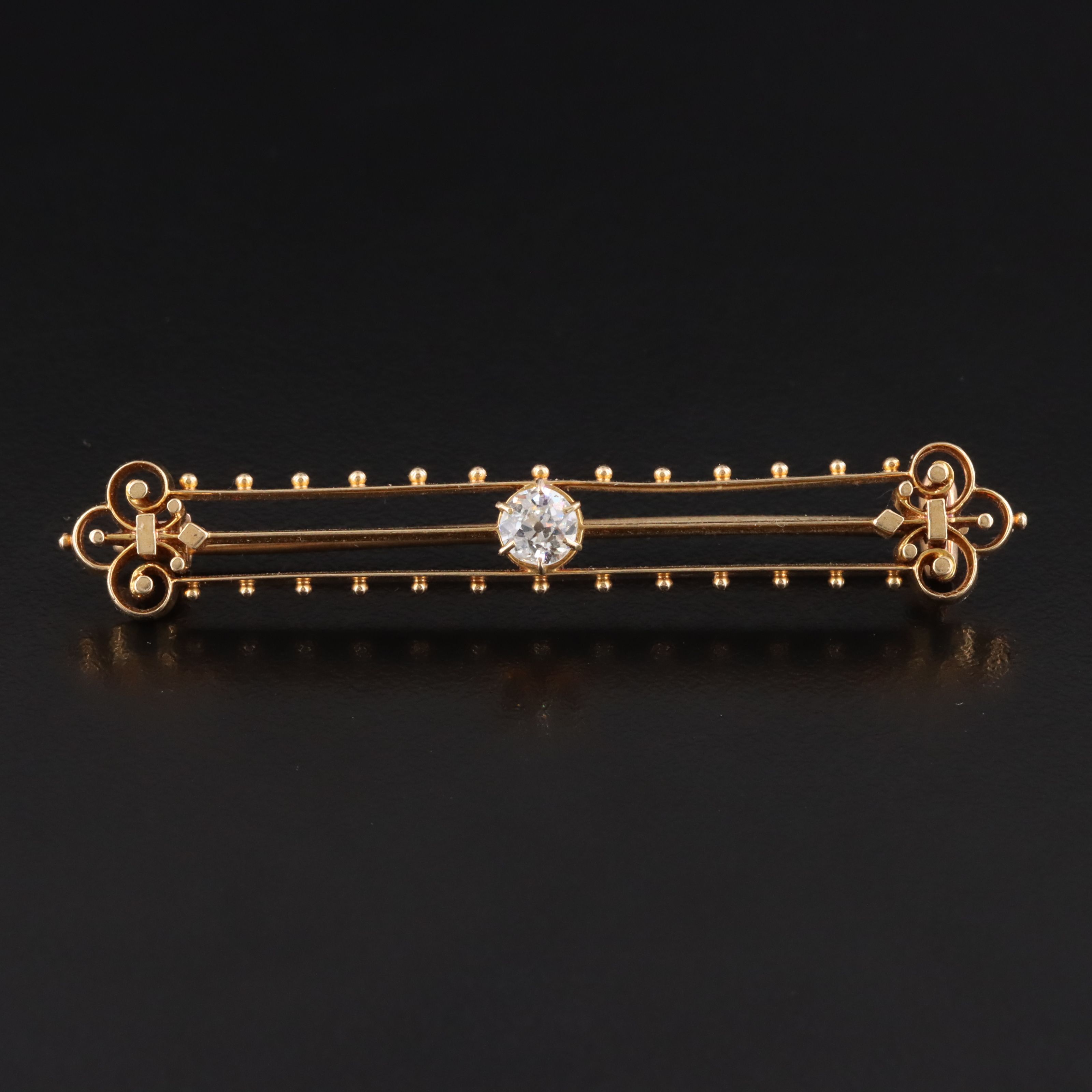 Antique Etruscan Revival 18K 0.35 CT Diamond Bar Pin