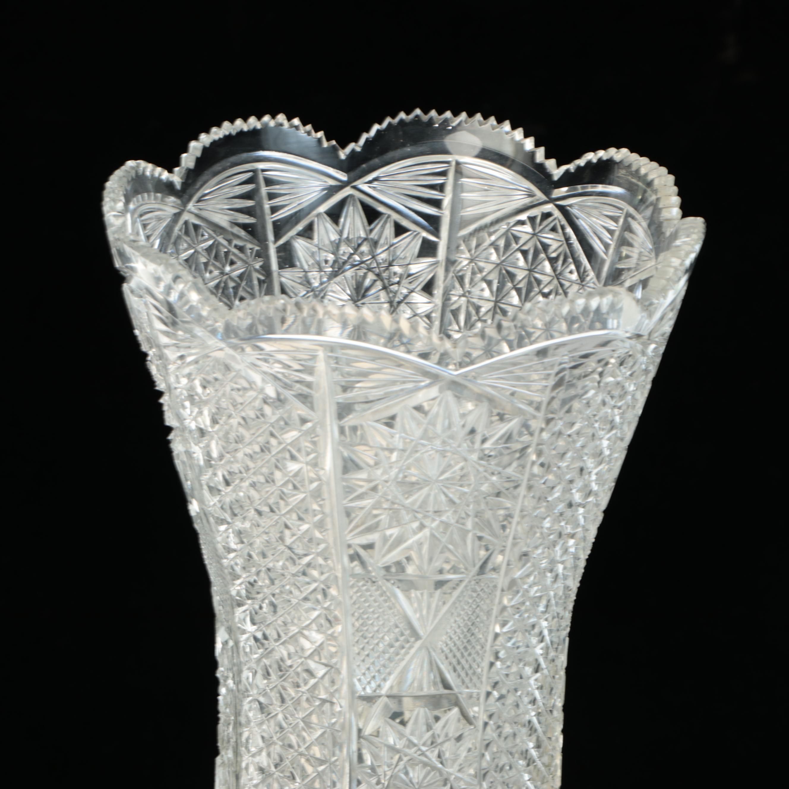 American Brilliant Cut Glass Russian Style Floor Vase, 20th Century