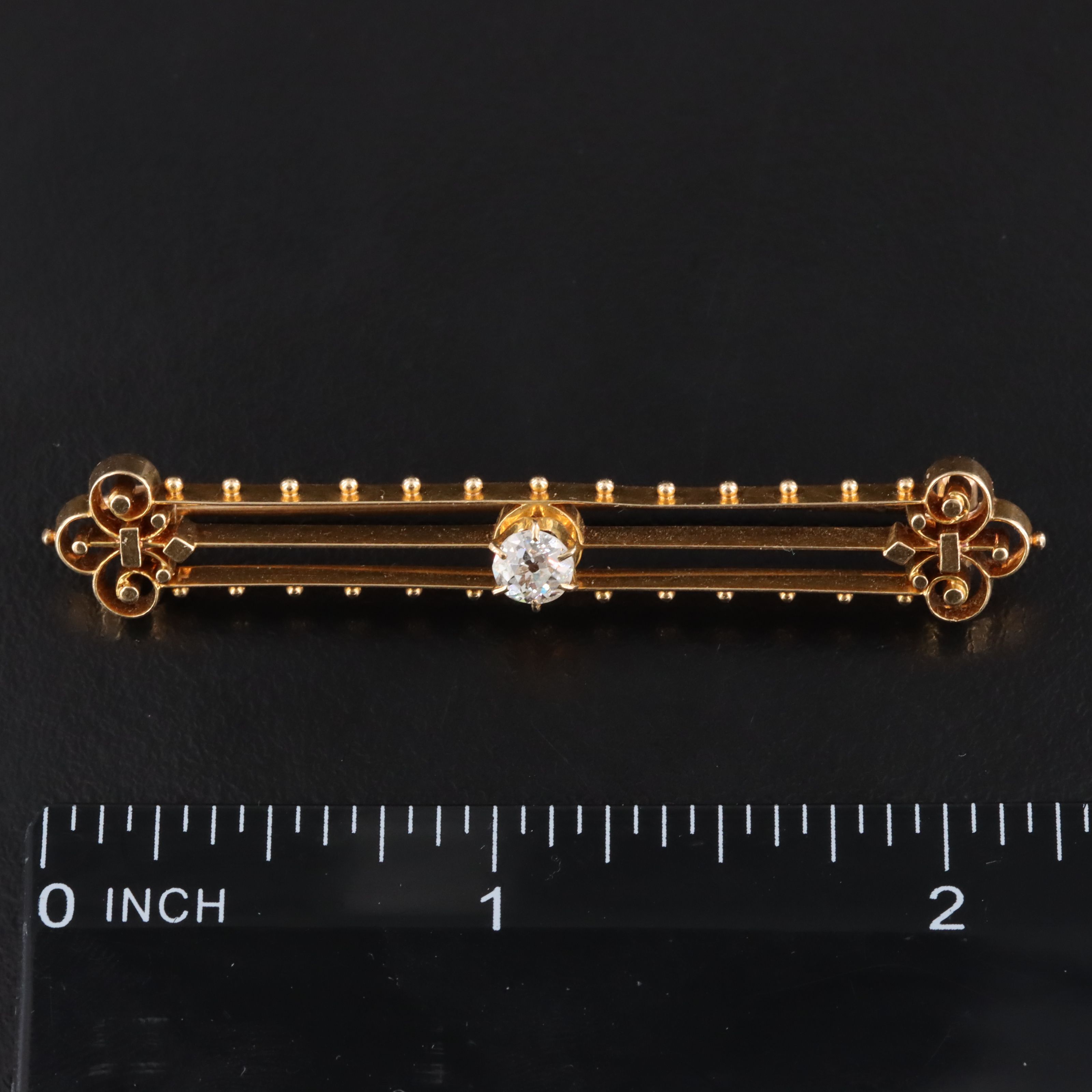 Antique Etruscan Revival 18K 0.35 CT Diamond Bar Pin
