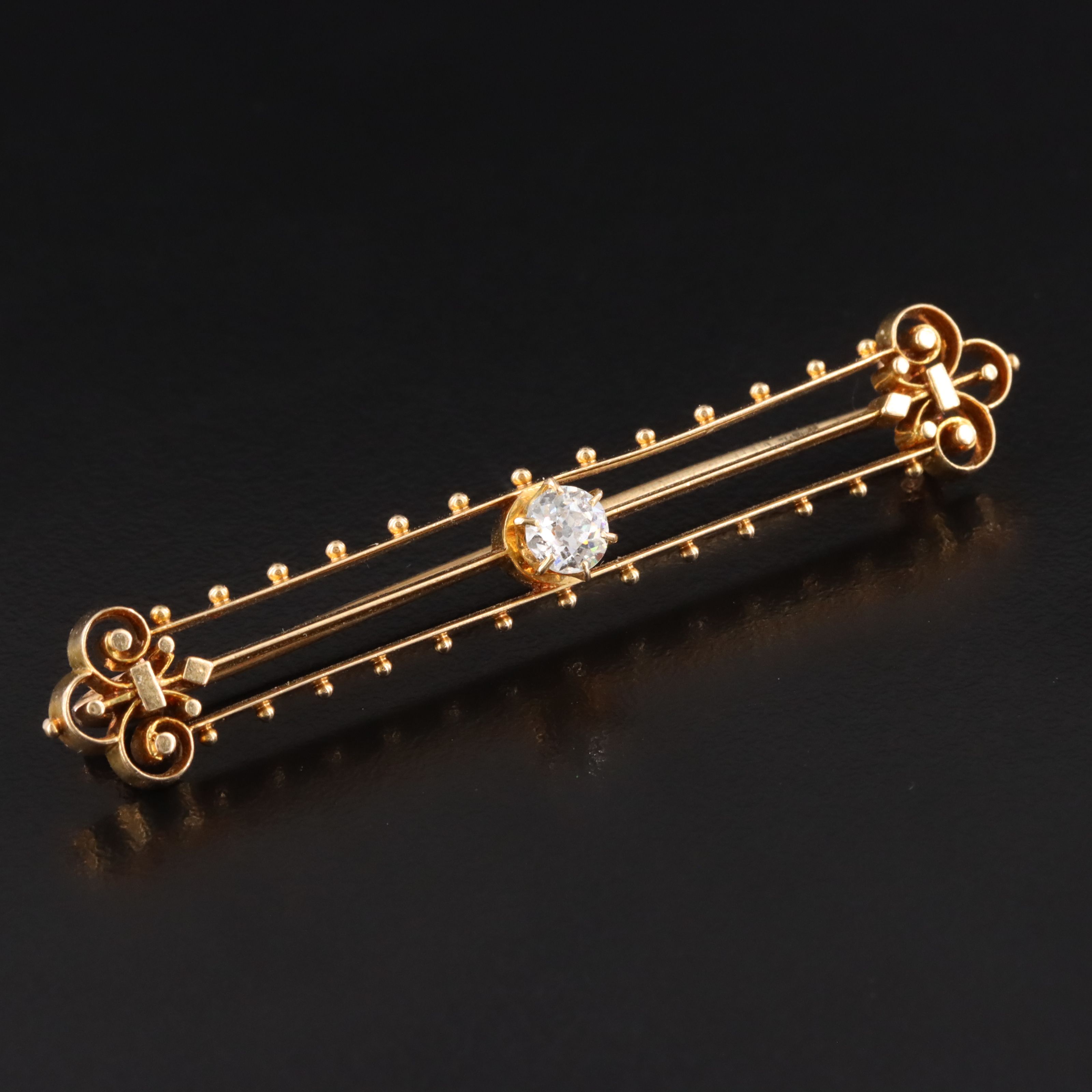 Antique Etruscan Revival 18K 0.35 CT Diamond Bar Pin