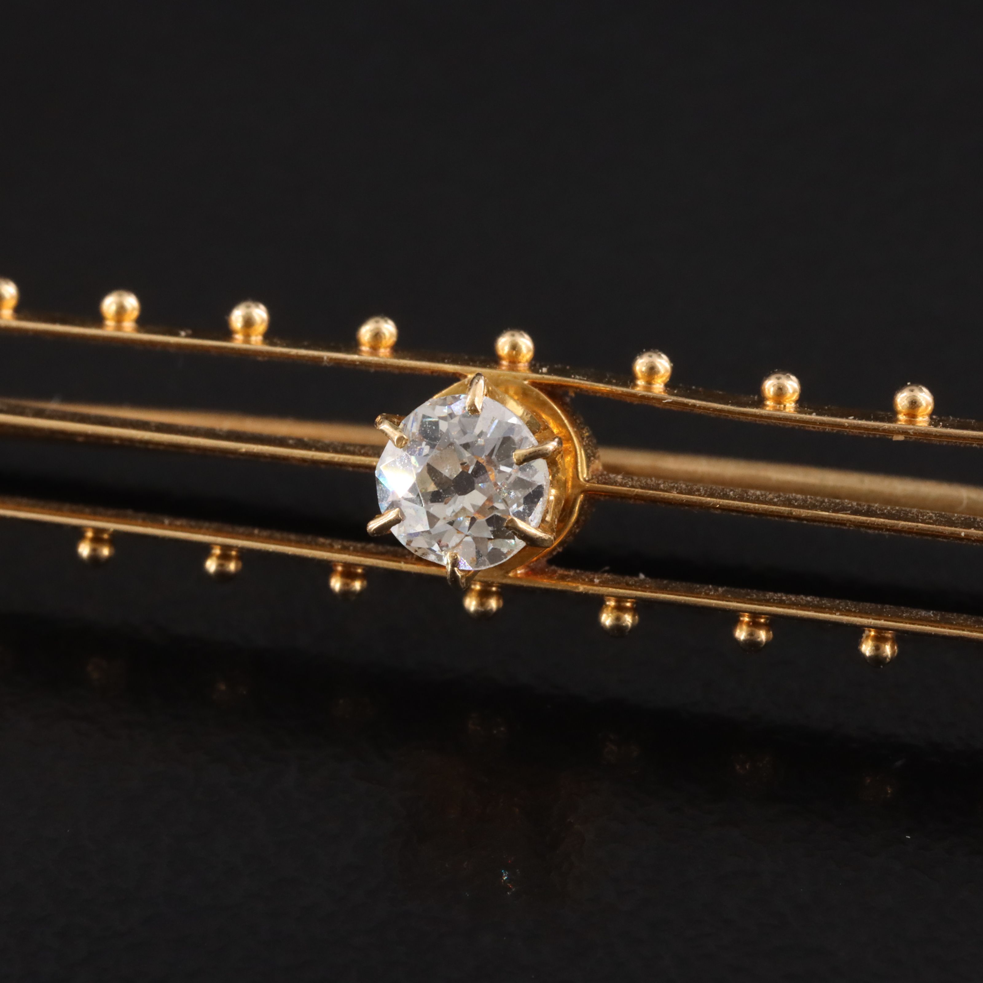 Antique Etruscan Revival 18K 0.35 CT Diamond Bar Pin