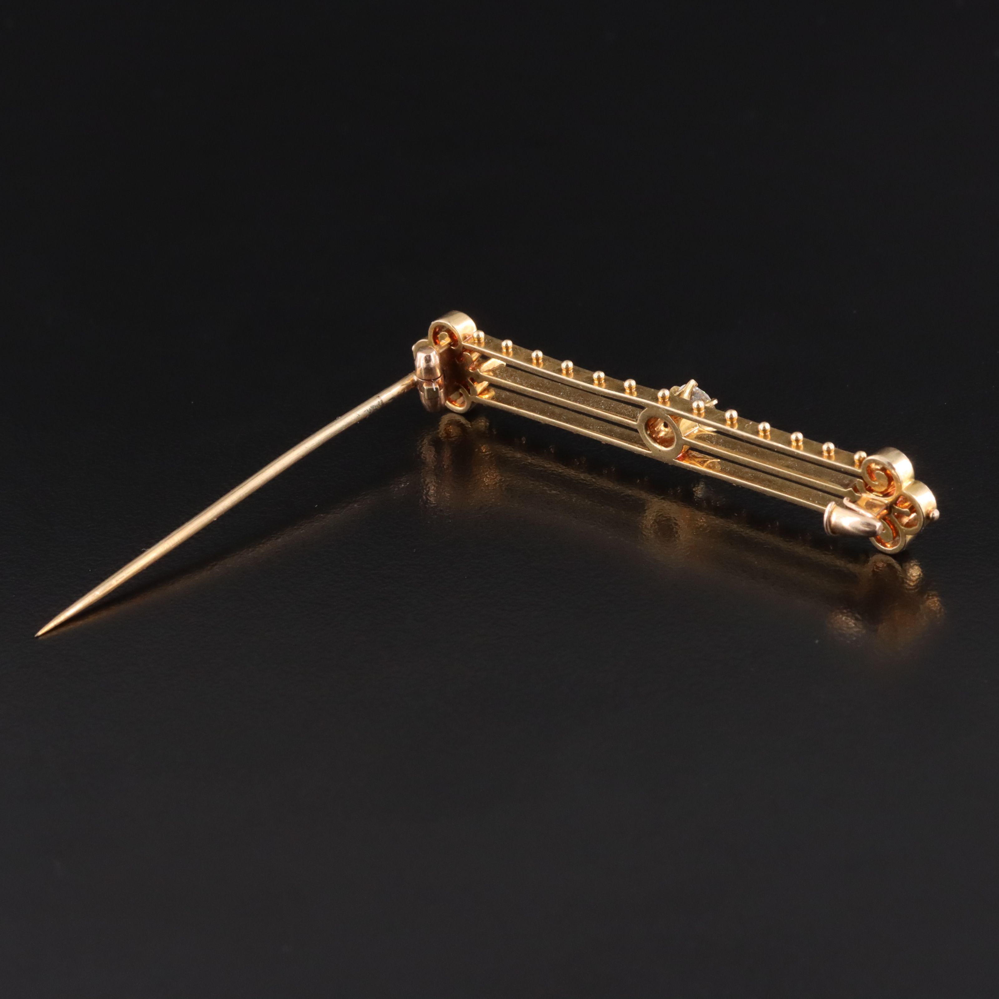 Antique Etruscan Revival 18K 0.35 CT Diamond Bar Pin