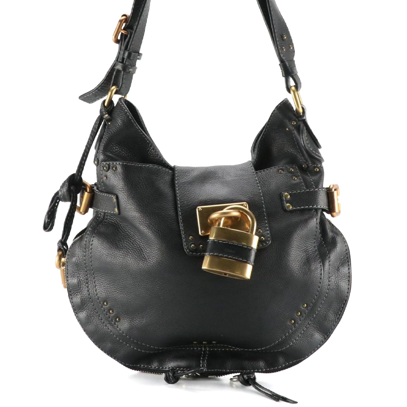 Chloé Paddington Hobo Shoulder Bag in Black Grained Calfskin Leather
