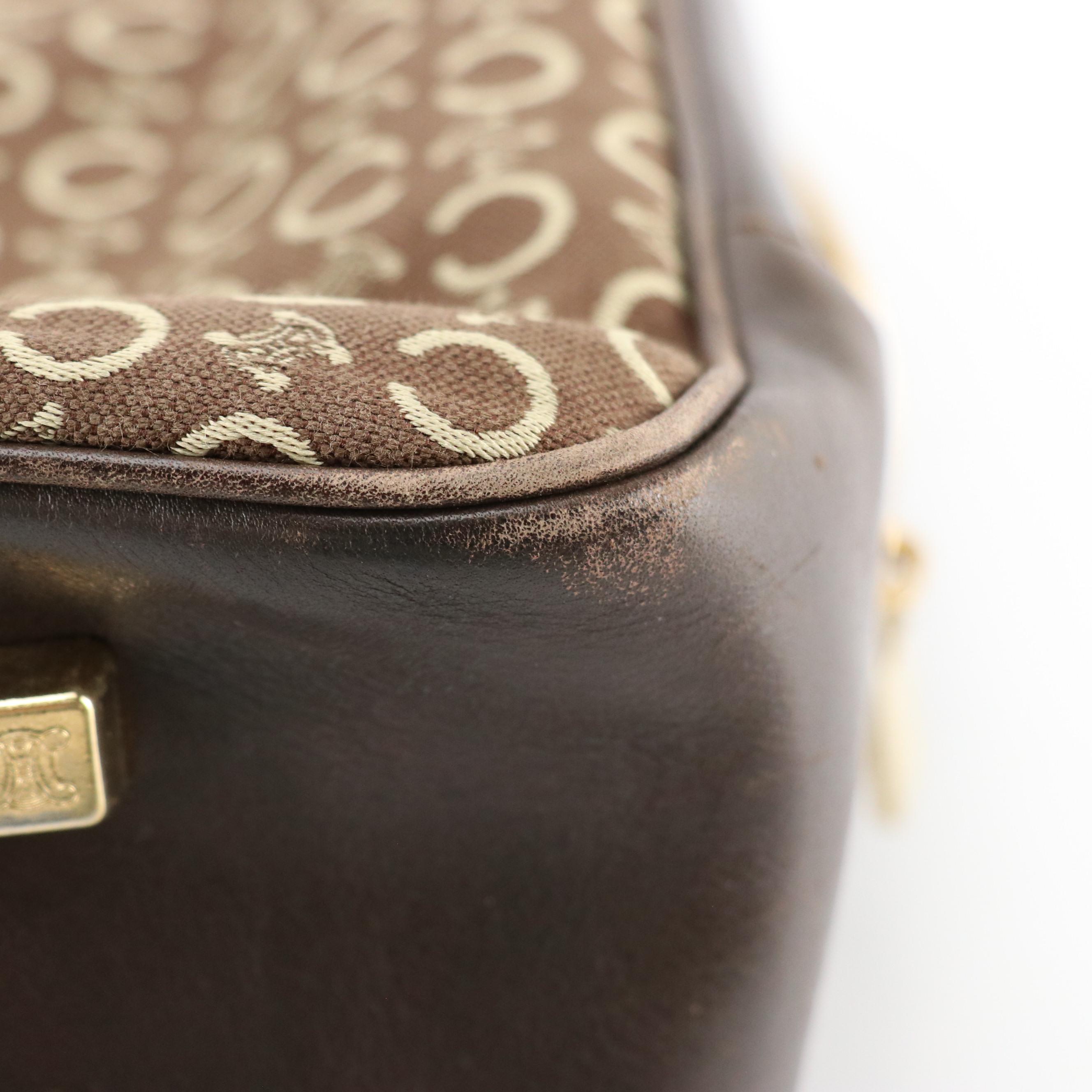 Celine Zip Around Boston Bag in Brown C Macadam Canvas and Leather Trim