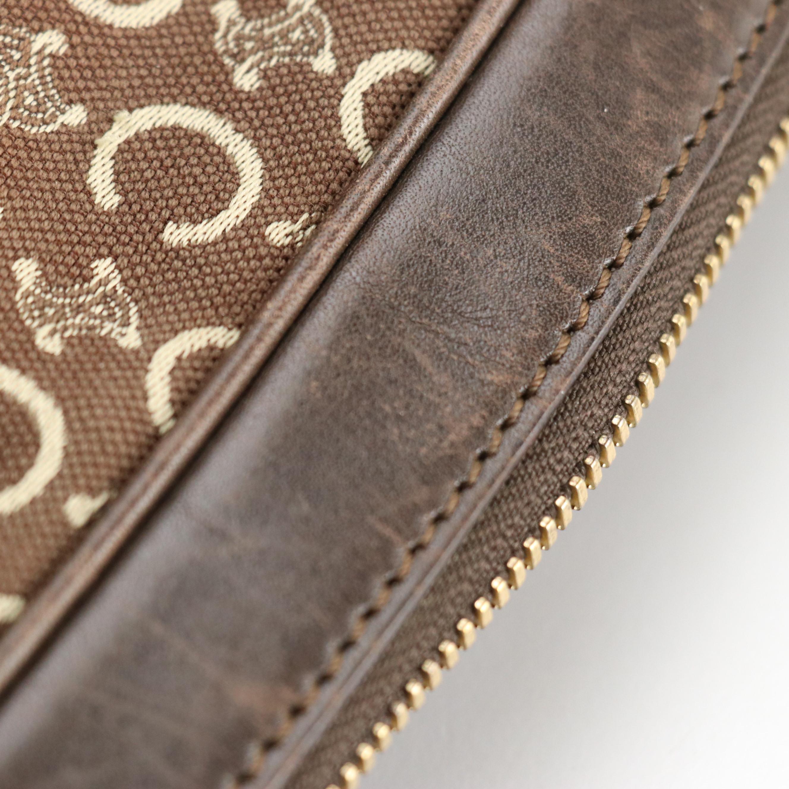 Celine Zip Around Boston Bag in Brown C Macadam Canvas and Leather Trim