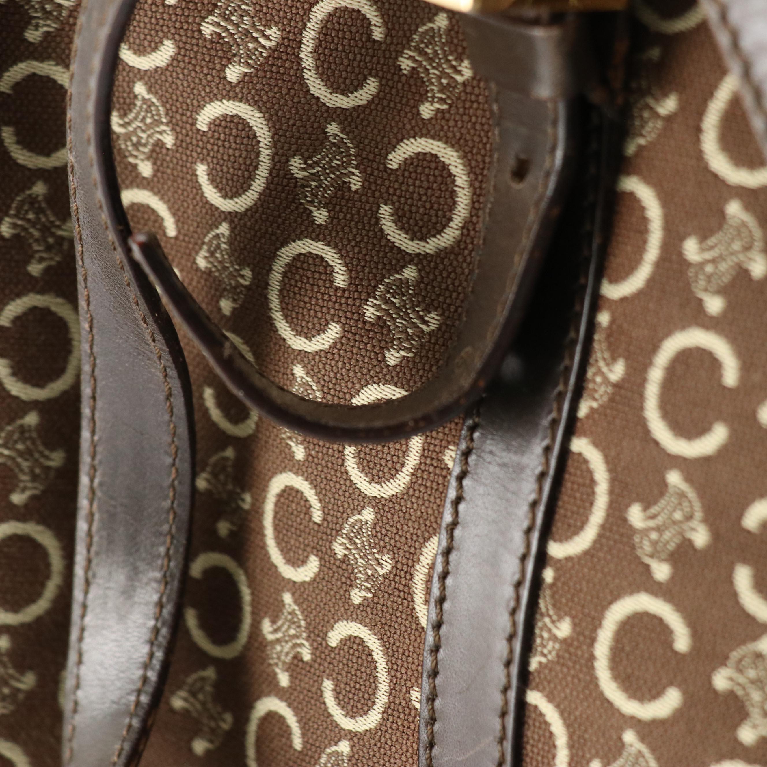 Celine Zip Around Boston Bag in Brown C Macadam Canvas and Leather Trim