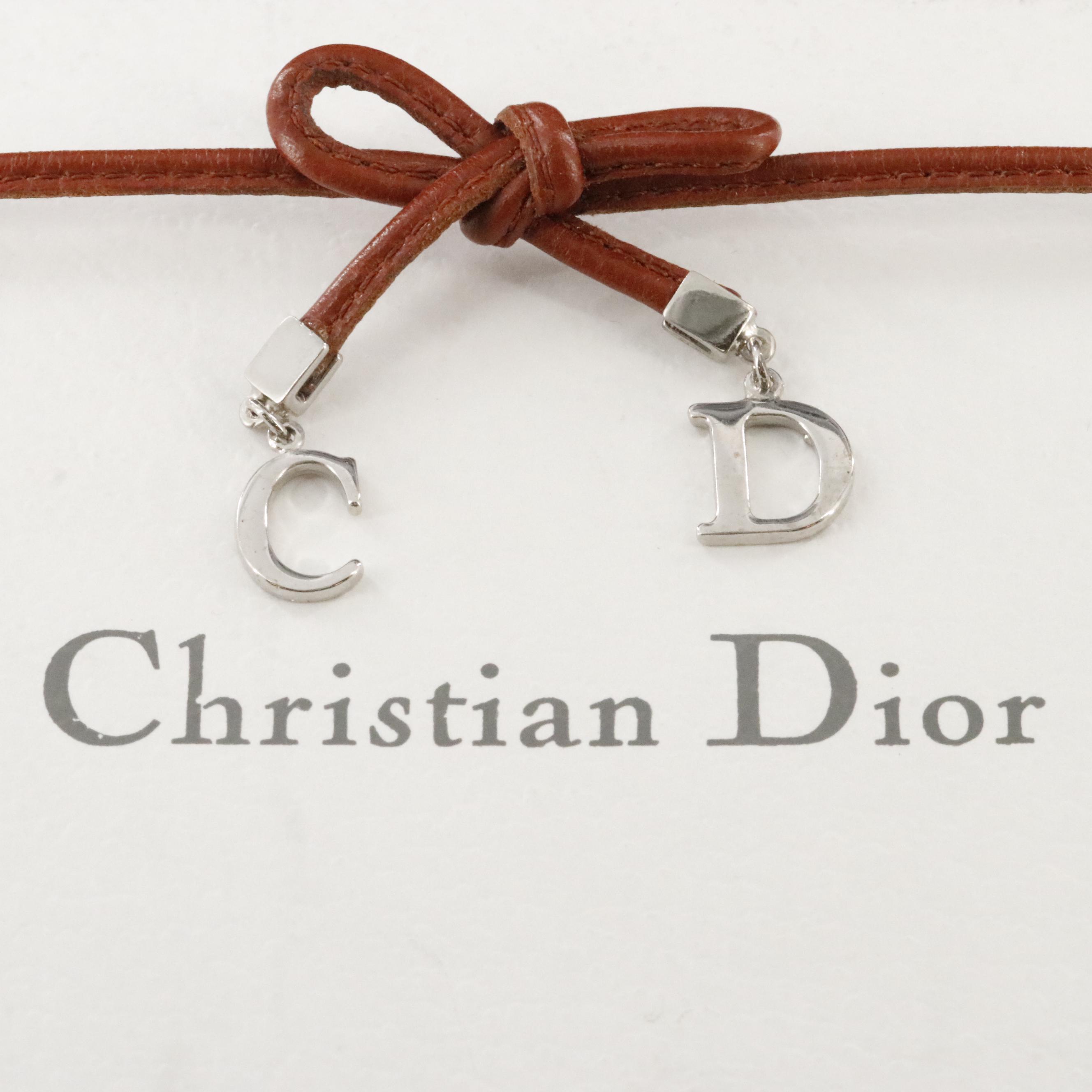 Christian Dior CD Faux Leather Bow Necklace