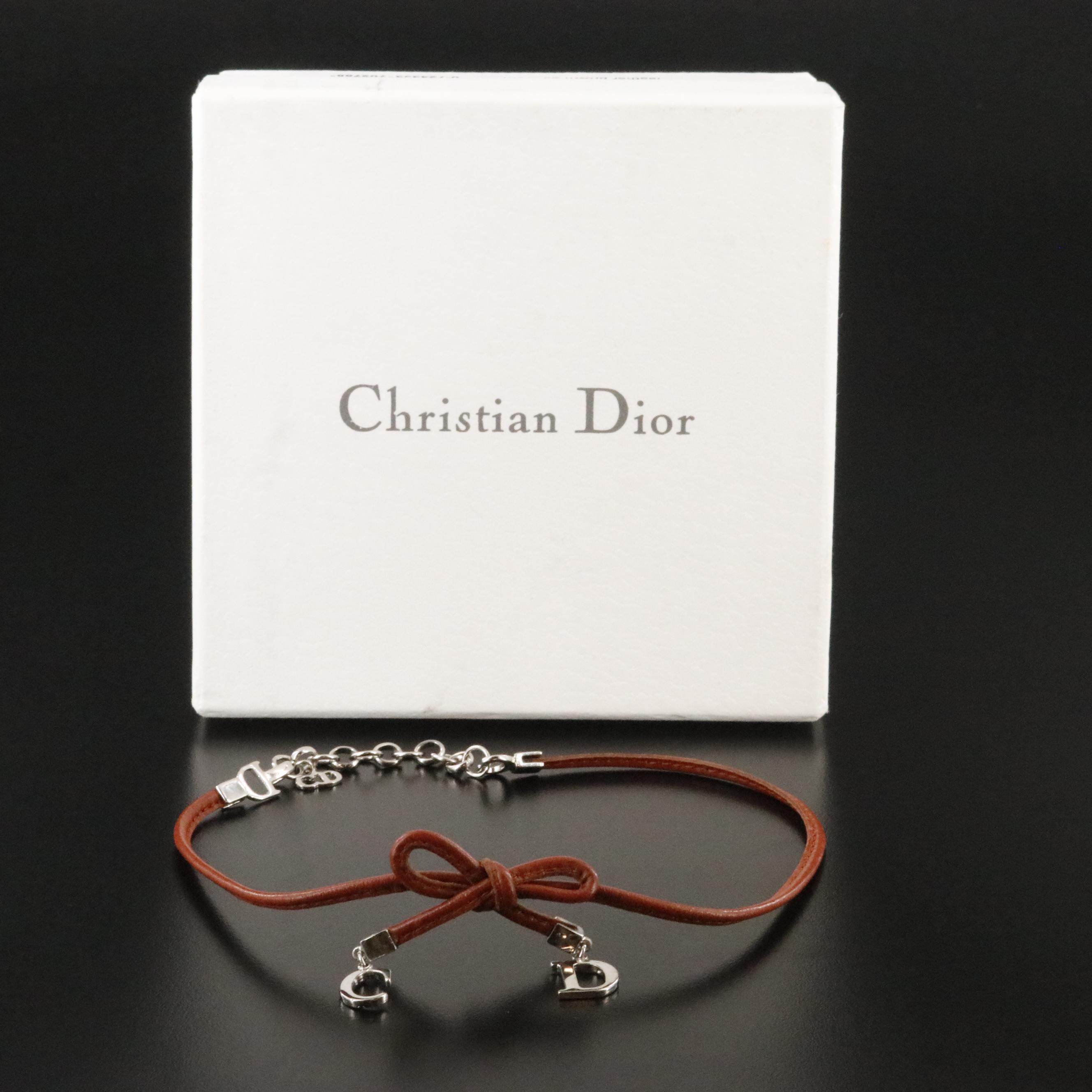 Christian Dior CD Faux Leather Bow Necklace
