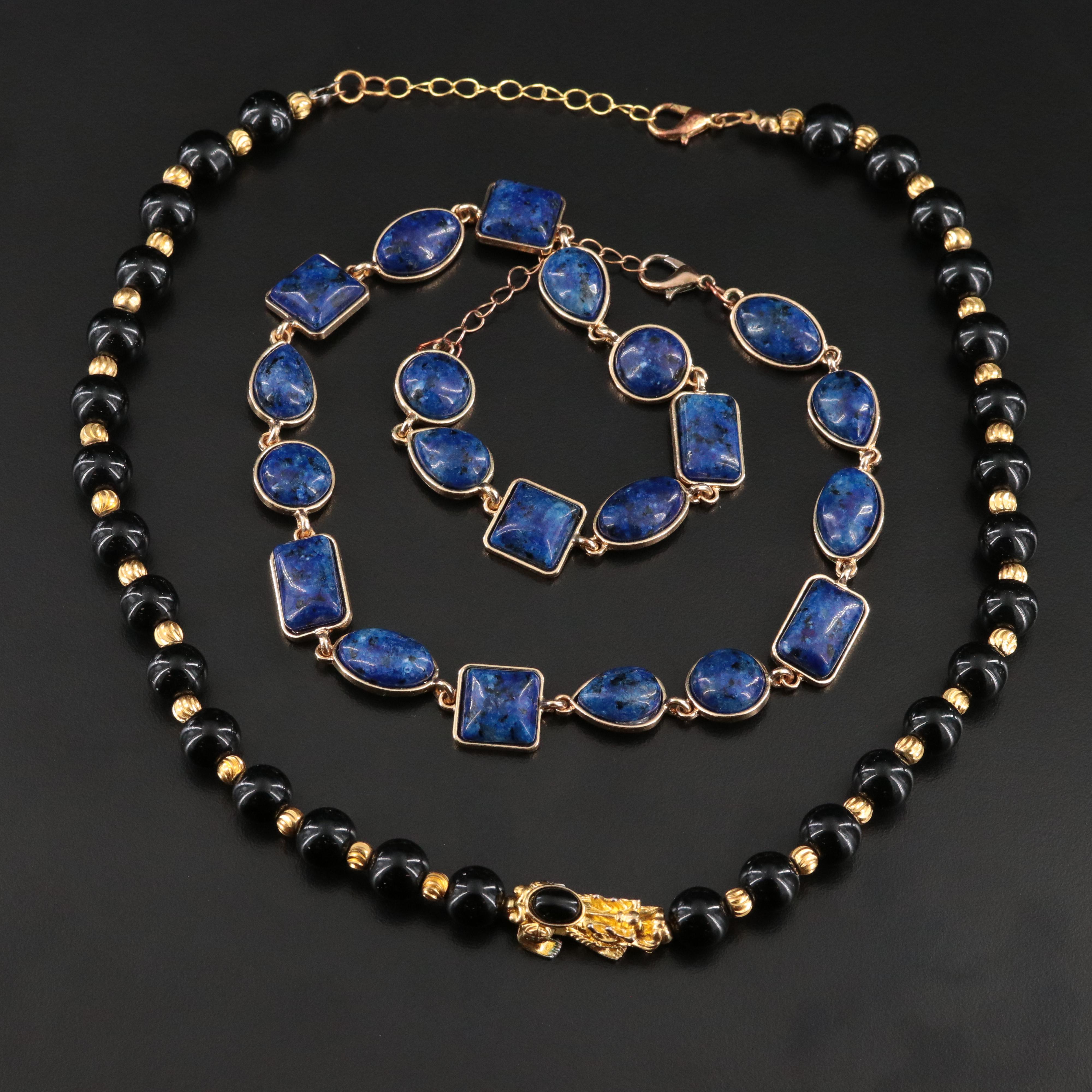 Lapis Lazuli and Pixiu Black Onyx Necklaces