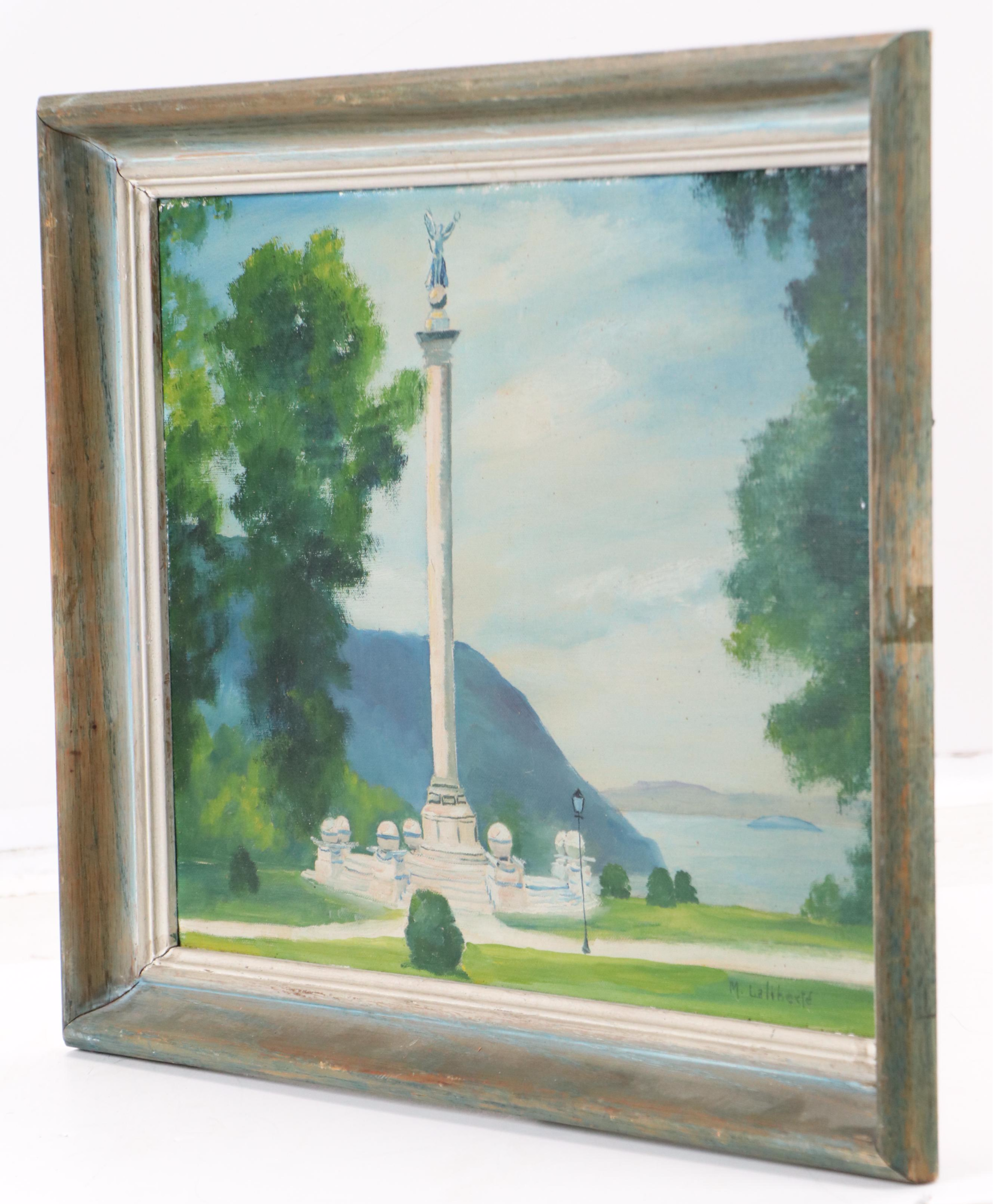 Madeleine Laliberté Oil Painting of Battle Monument, Mid-20th Century