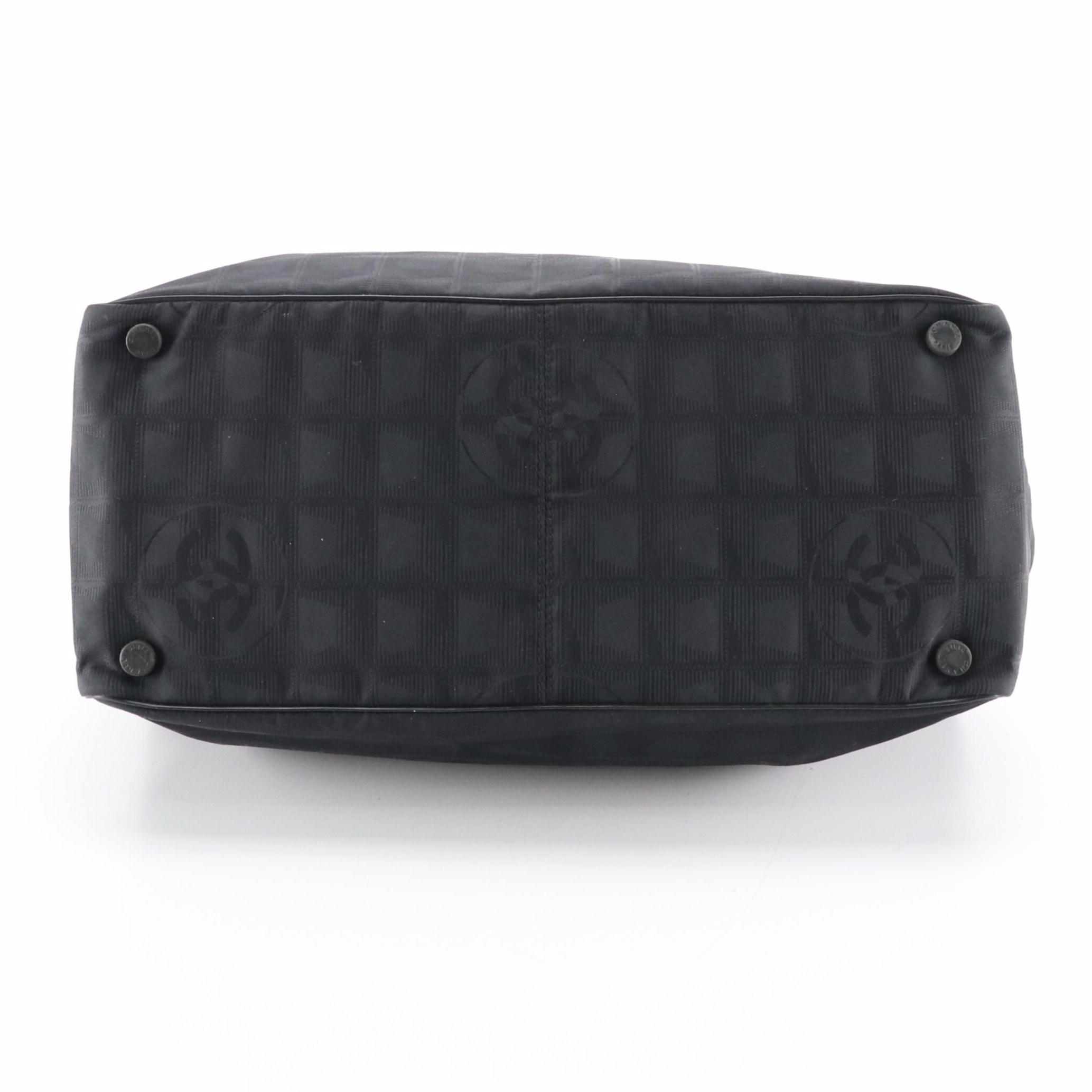 Chanel Travel Ligne Shoulder Tote in Black CC Nylon Jacquard with Leather Trim