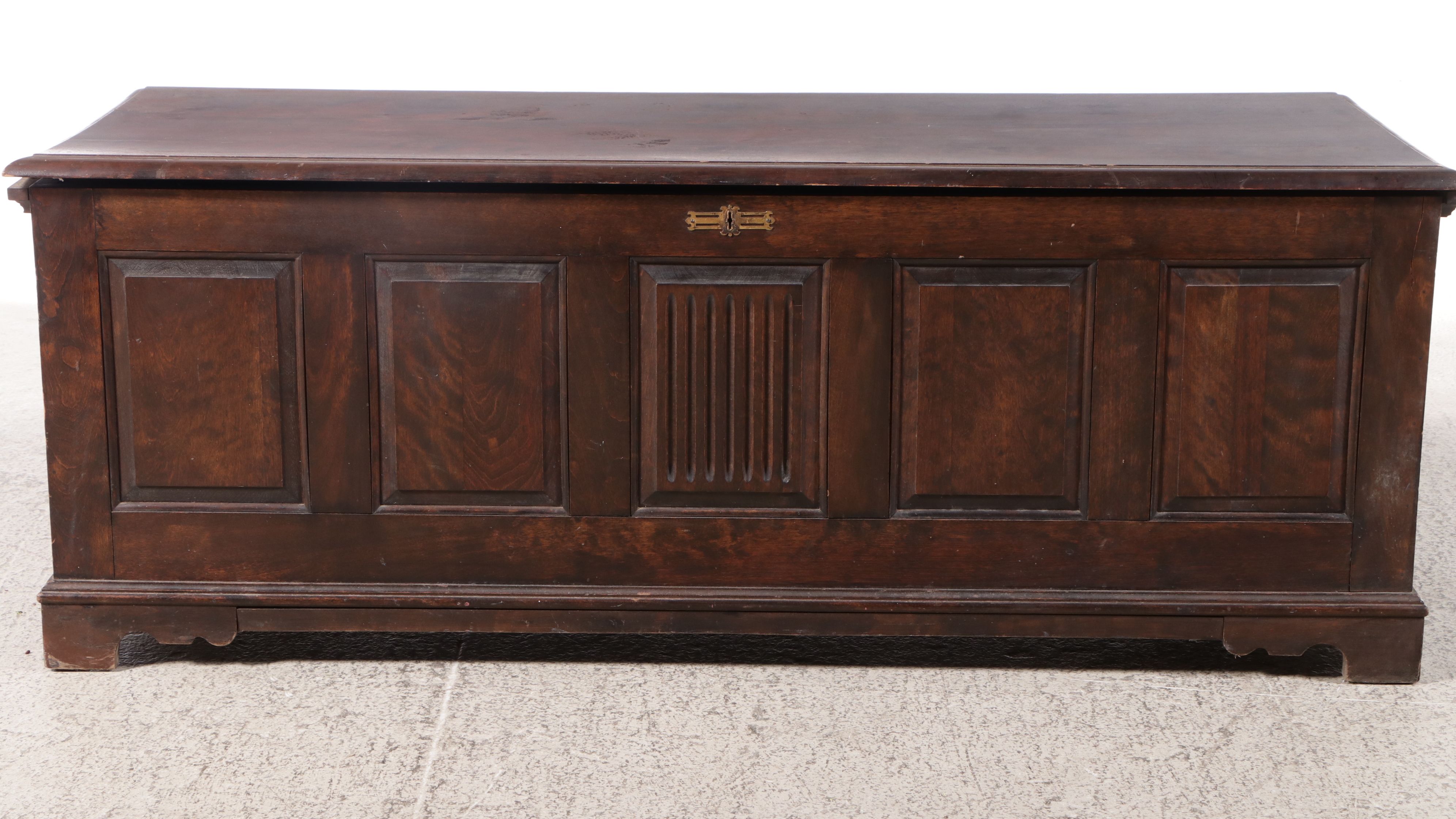 English Style Oak Coffered Front Cedar Lined Chest