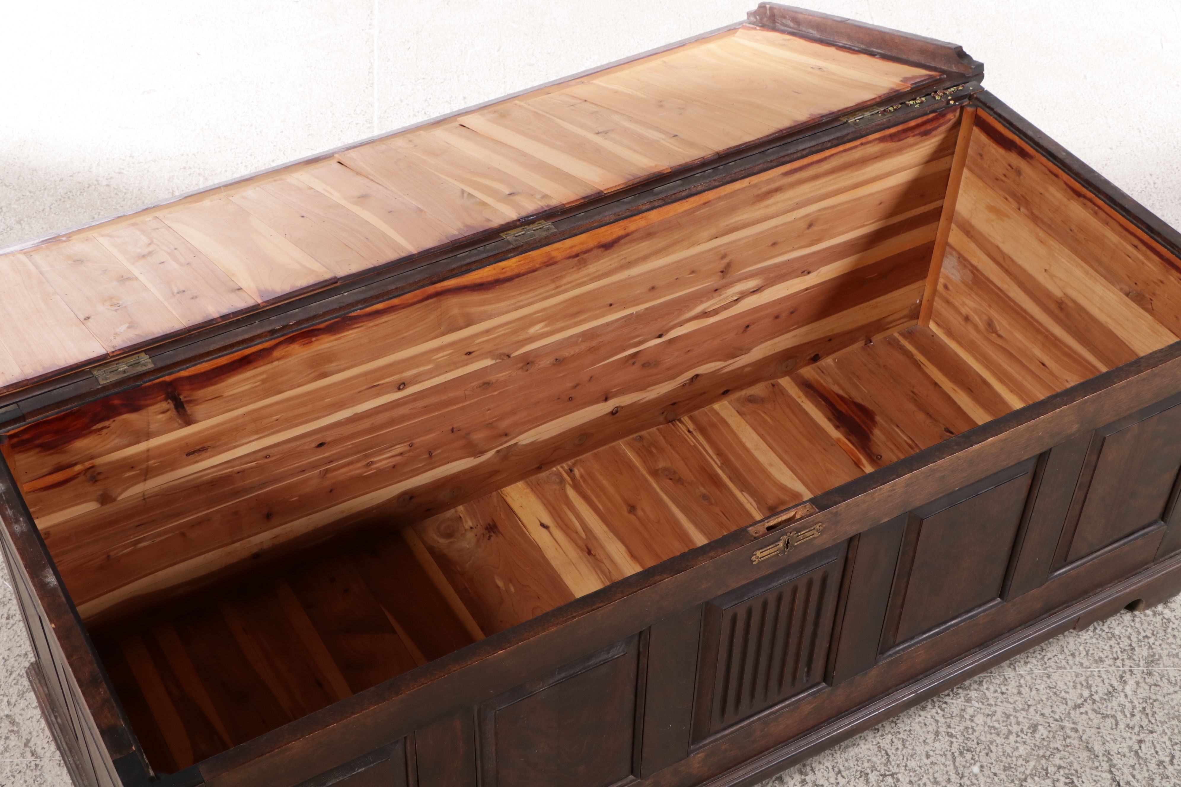 English Style Oak Coffered Front Cedar Lined Chest