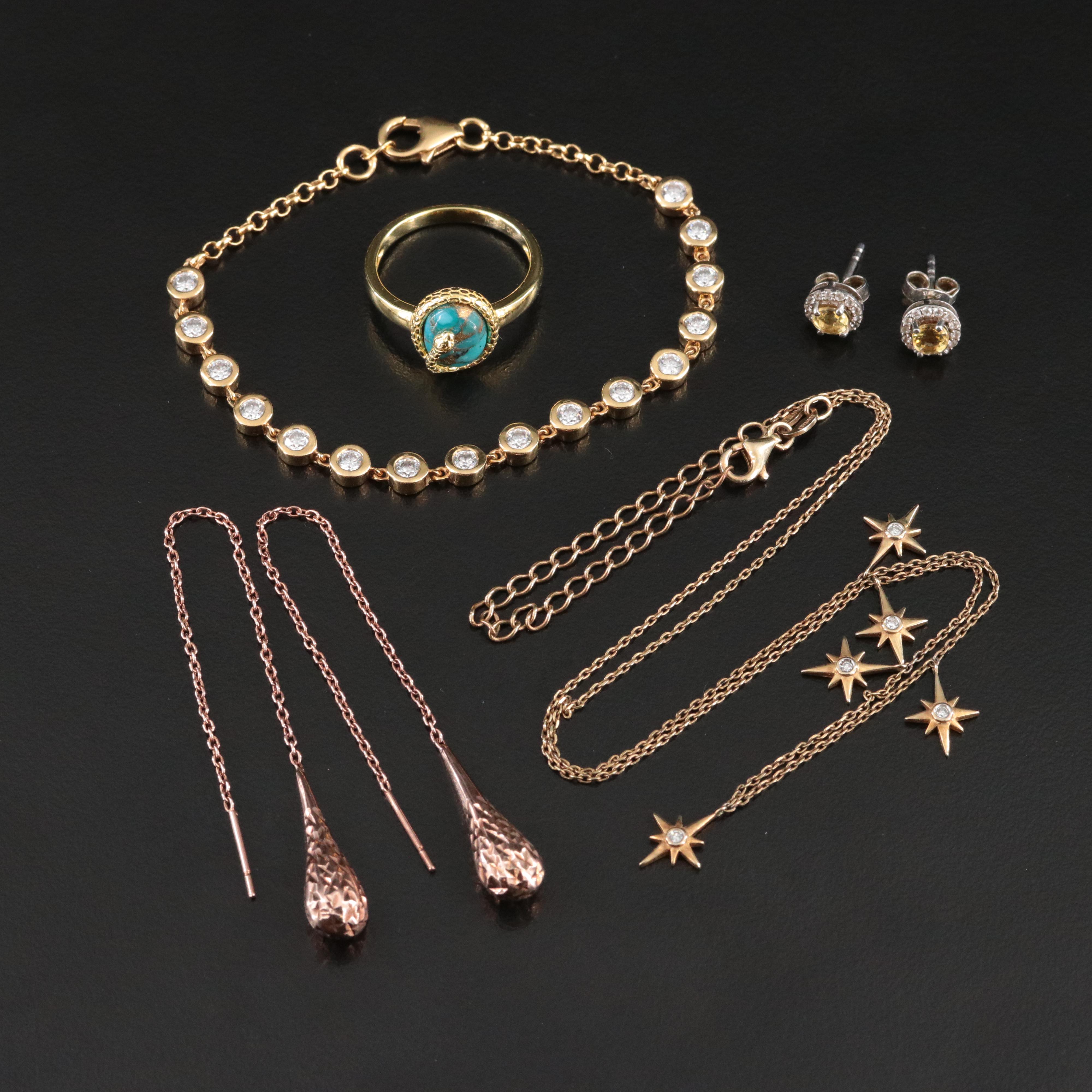 Sterling Jewelry Including Sapphire, Diamonds and Star Station Necklace