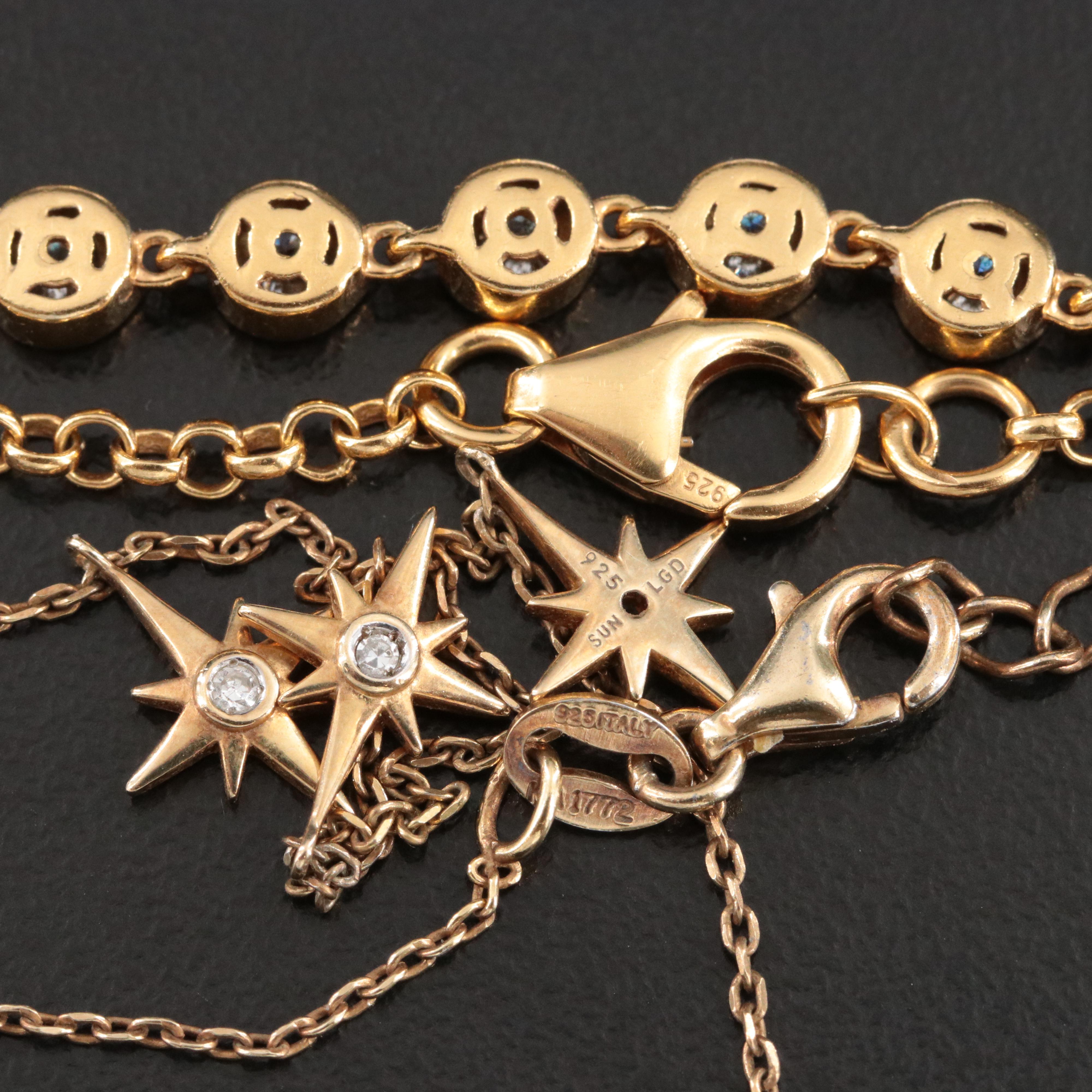 Sterling Jewelry Including Sapphire, Diamonds and Star Station Necklace