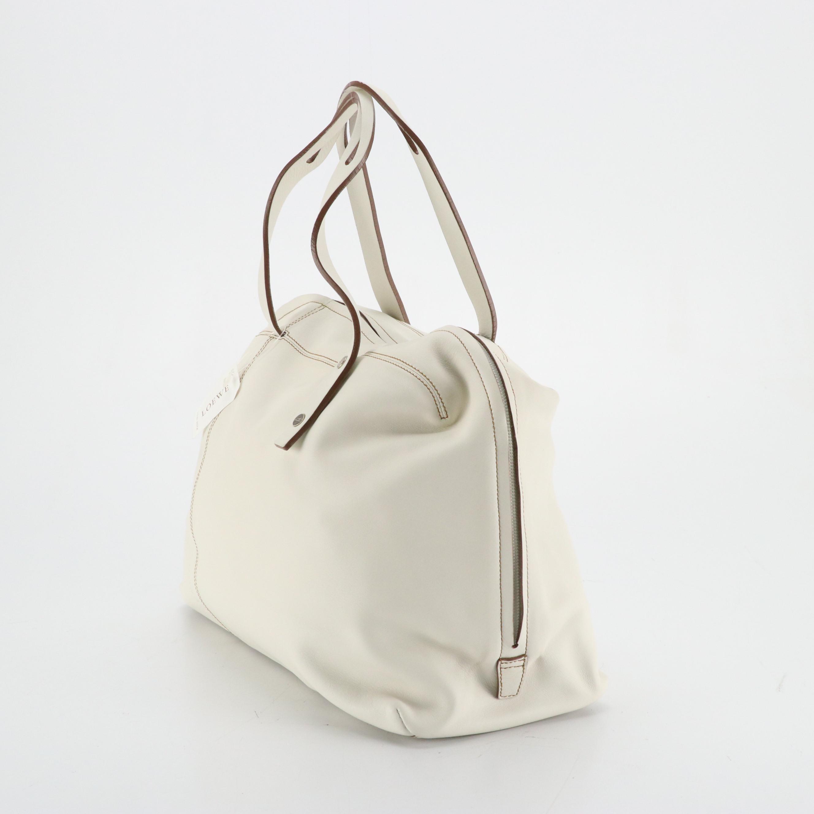 Loewe Domed Zip-Around Handbag in Soft White Lambskin Leather