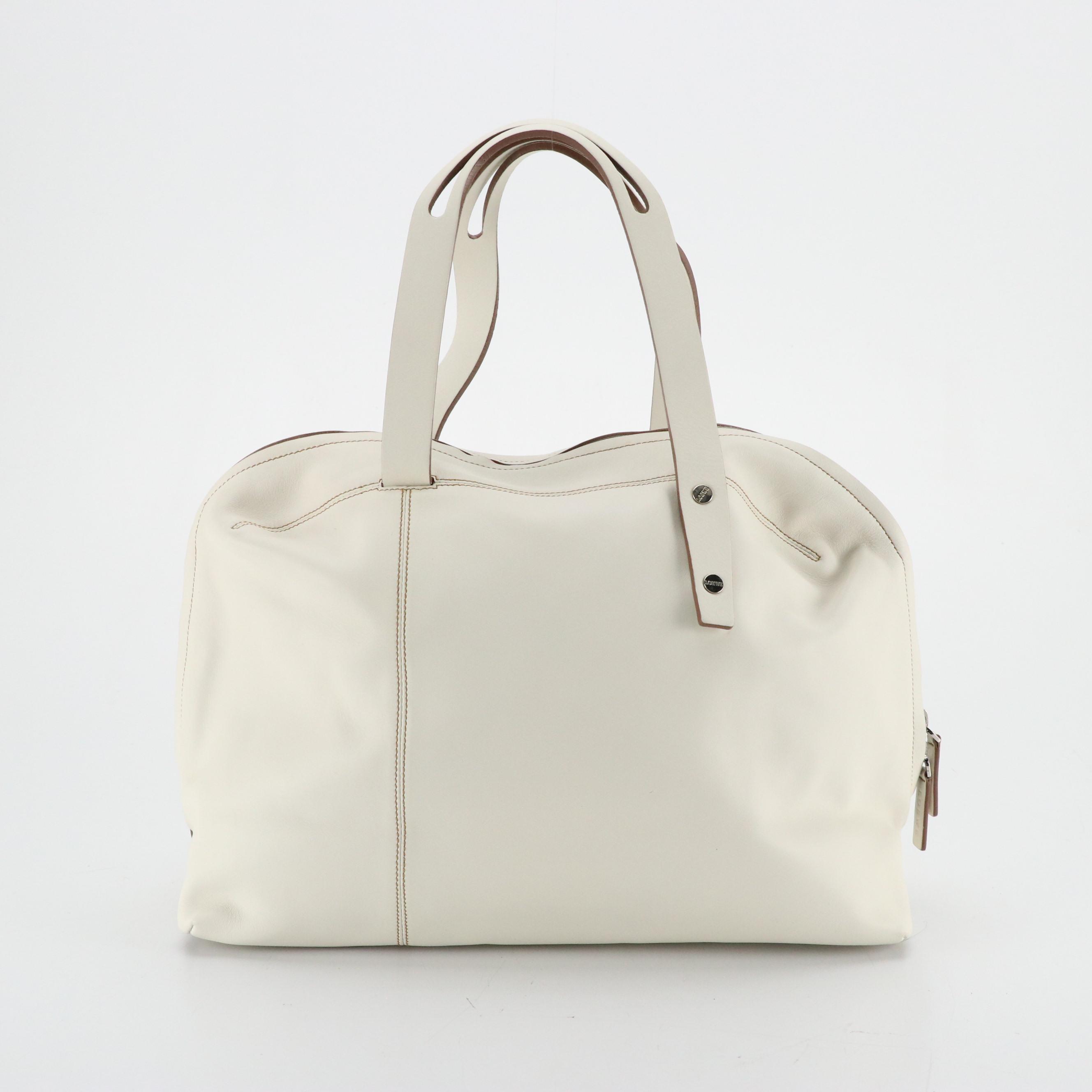Loewe Domed Zip-Around Handbag in Soft White Lambskin Leather