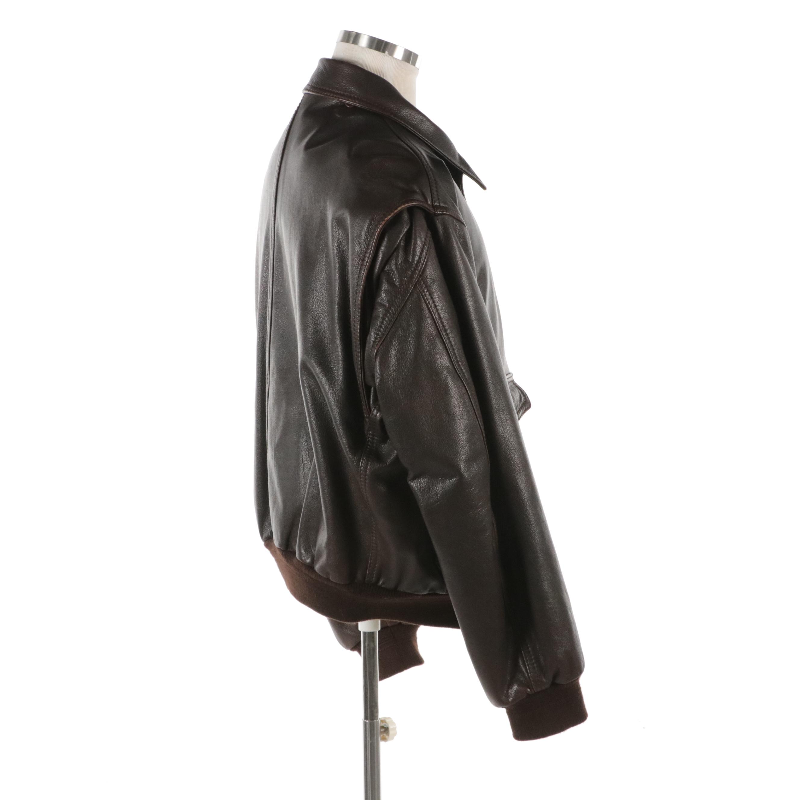 Men's Volo Brown Leather Bomber Jacket with Quilted Removable Lining