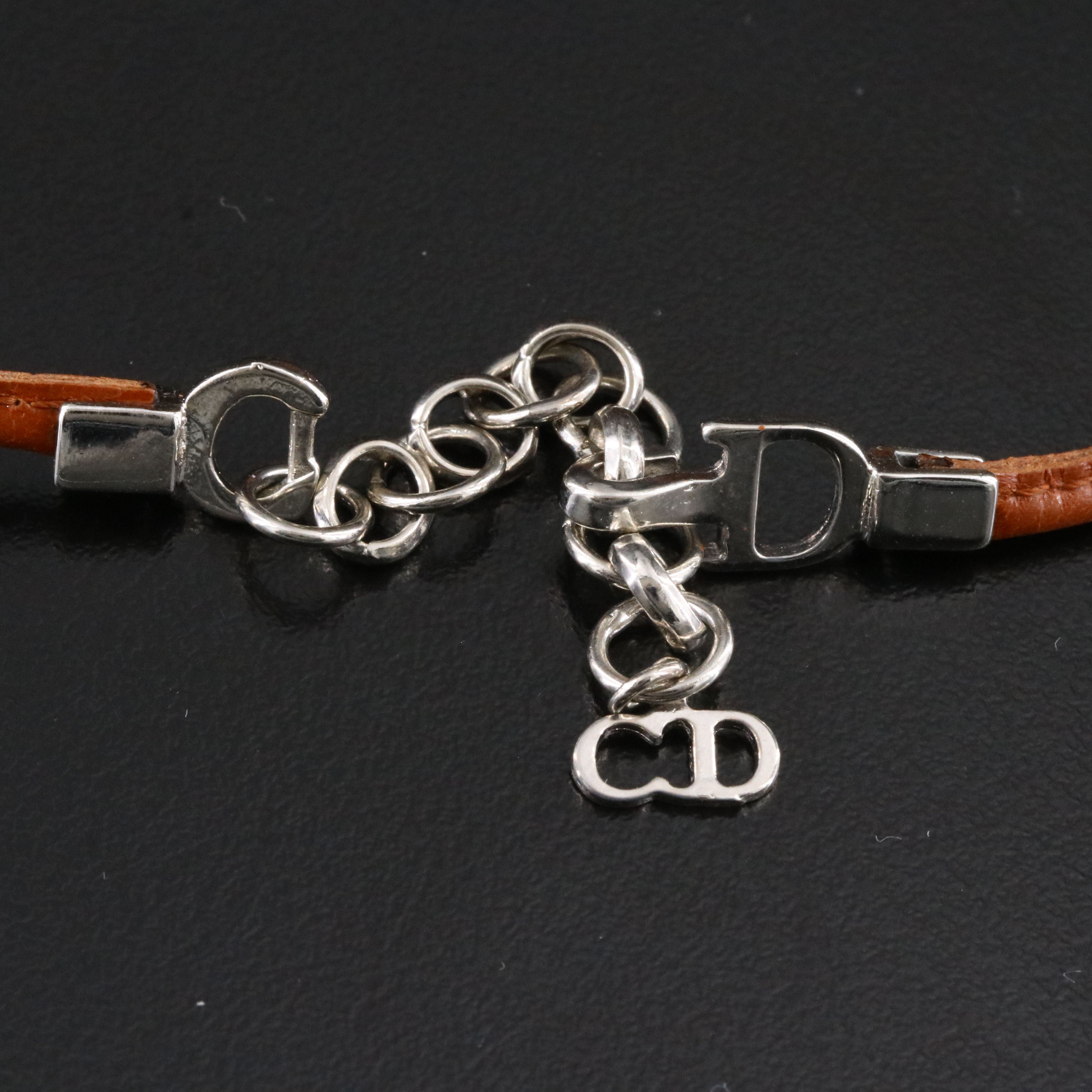 Christian Dior CD Faux Leather Bow Necklace