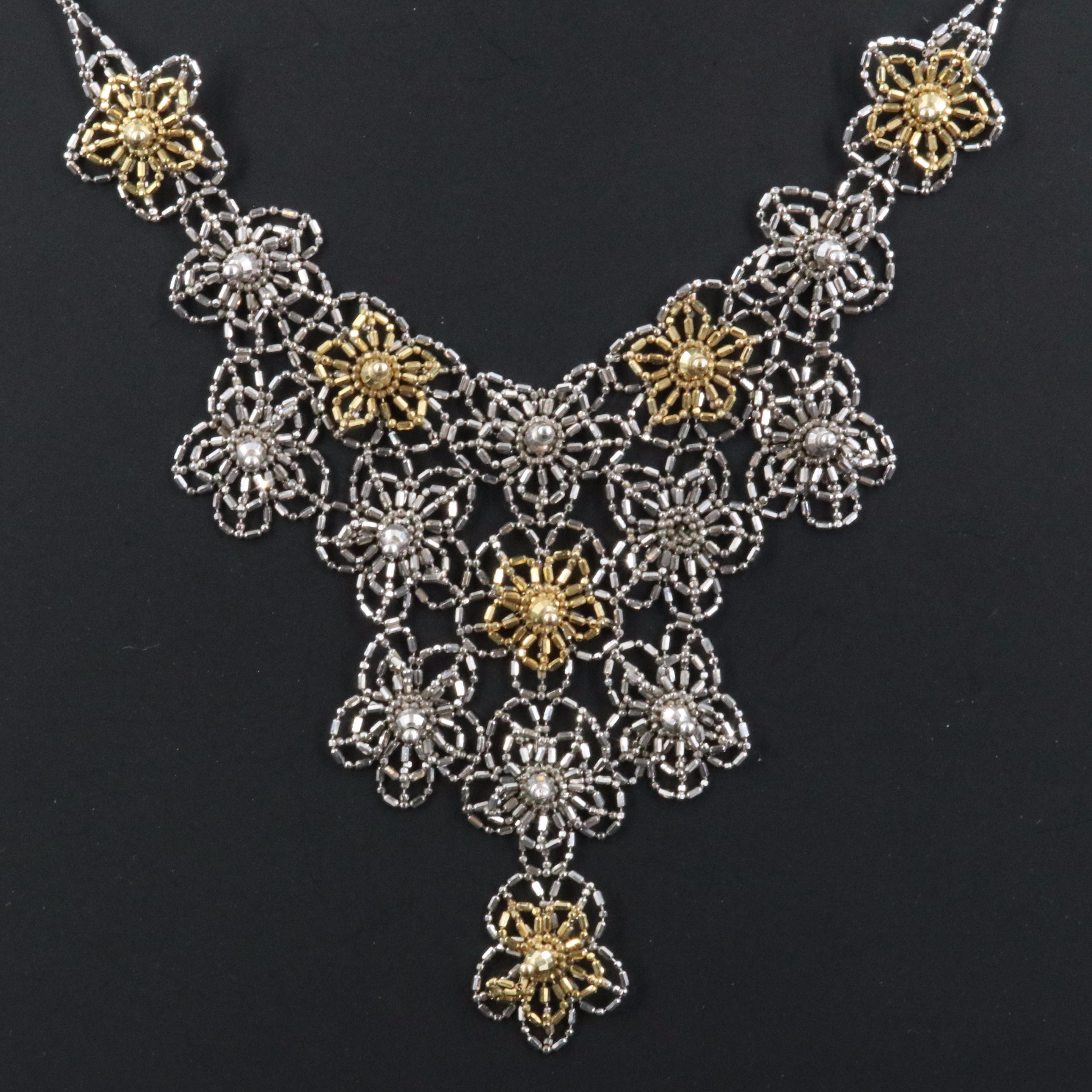 Sterling and 14K Floral Bead Chain Necklace