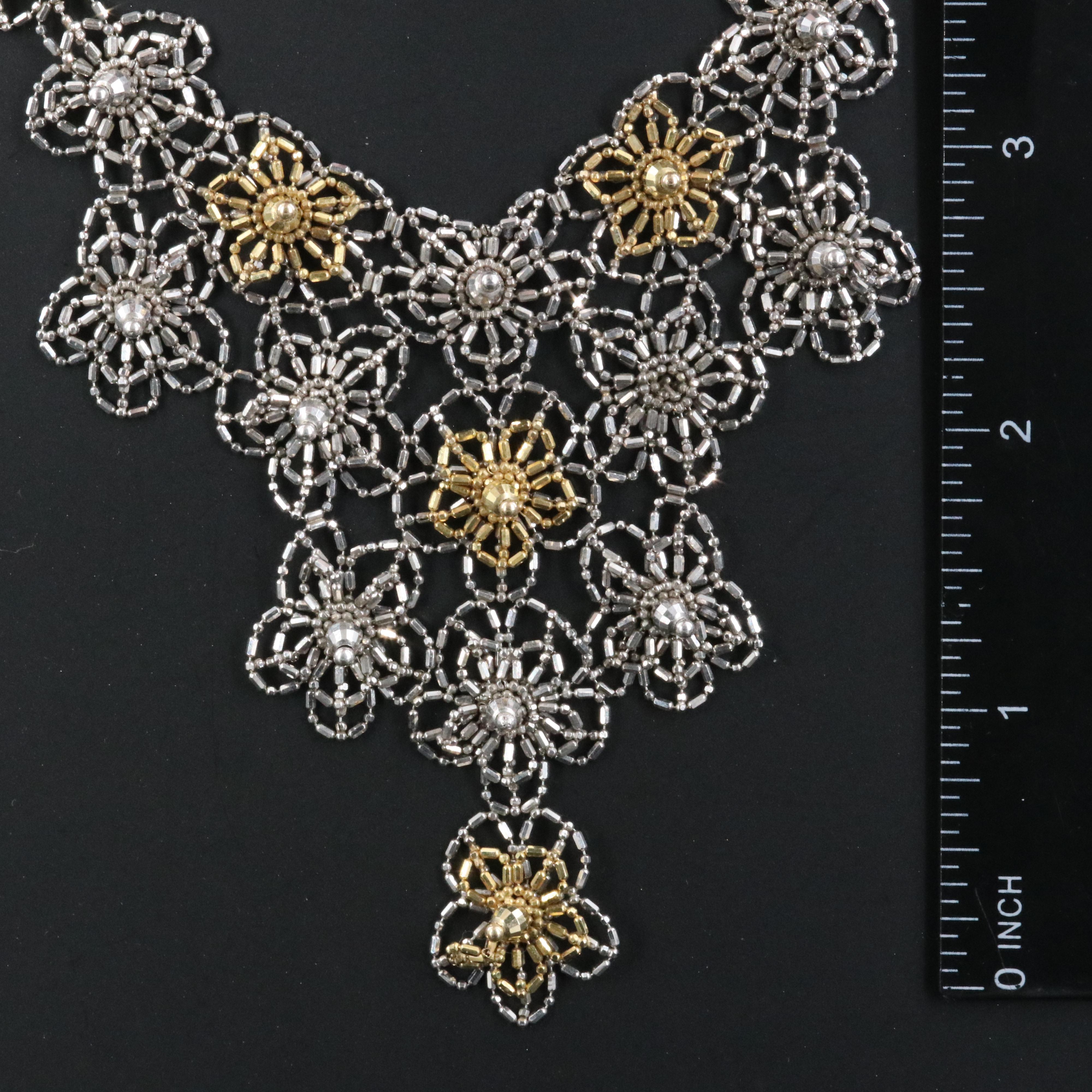 Sterling and 14K Floral Bead Chain Necklace