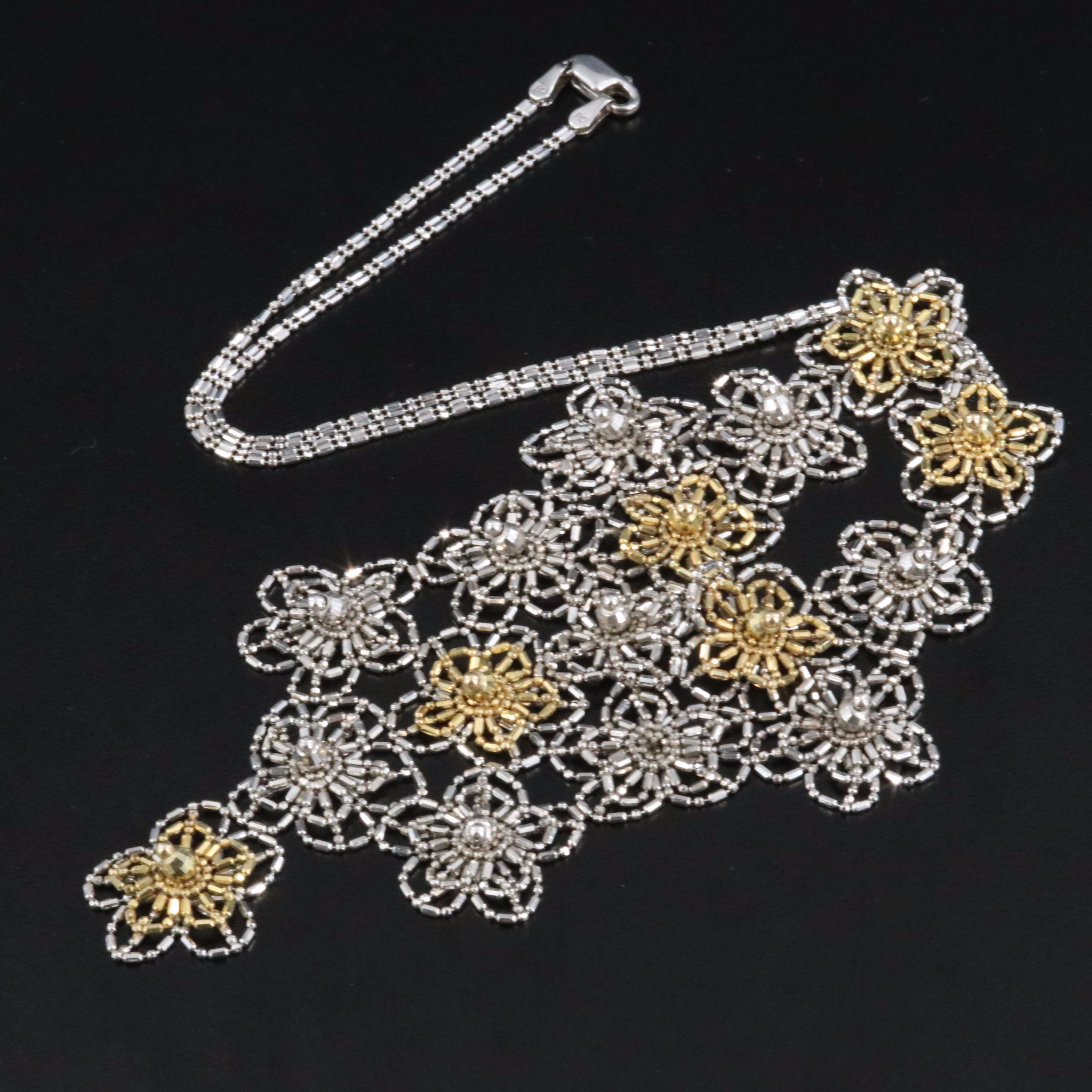 Sterling and 14K Floral Bead Chain Necklace