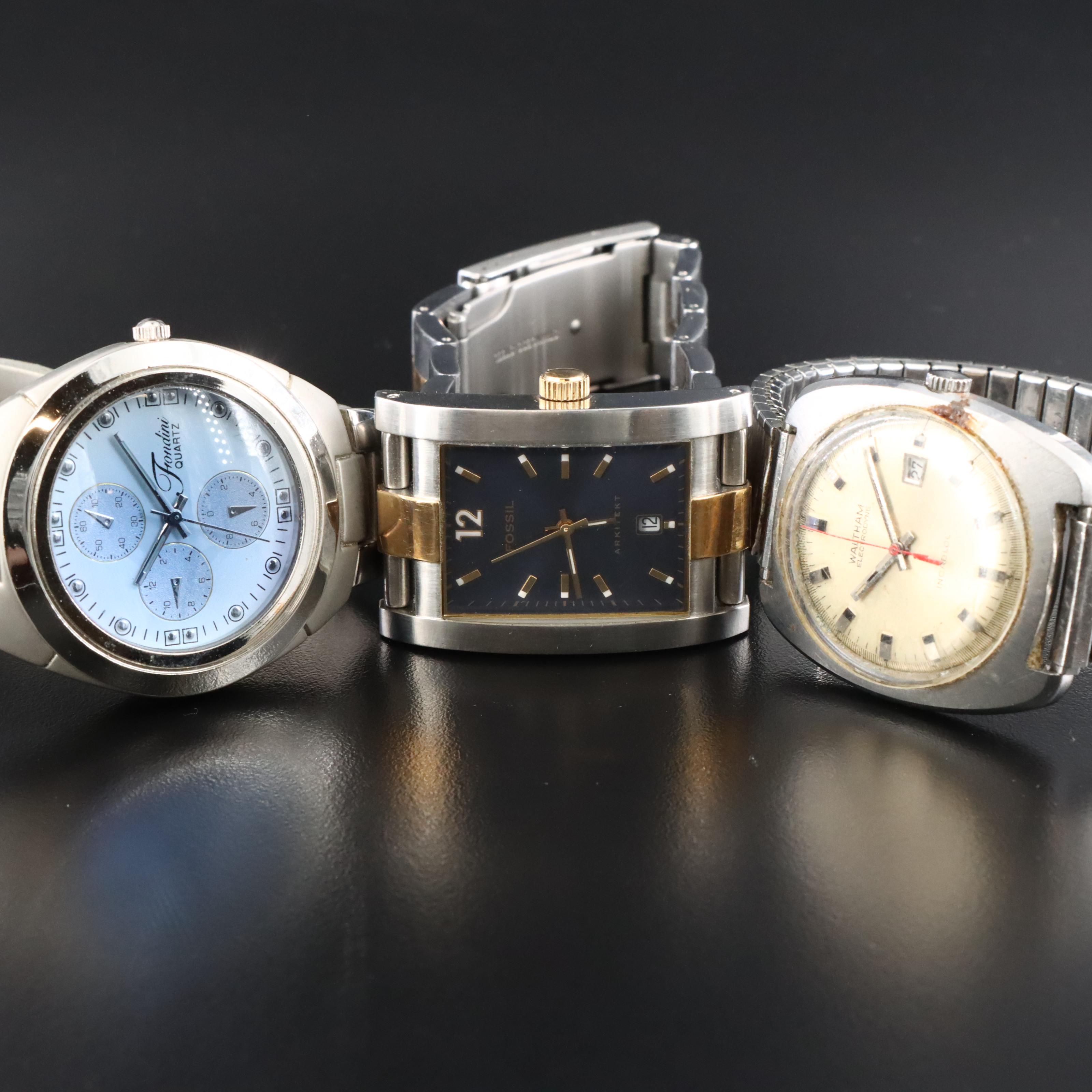Collection of Quartz and Stem Wind Watches Featuring Fossil and Timex