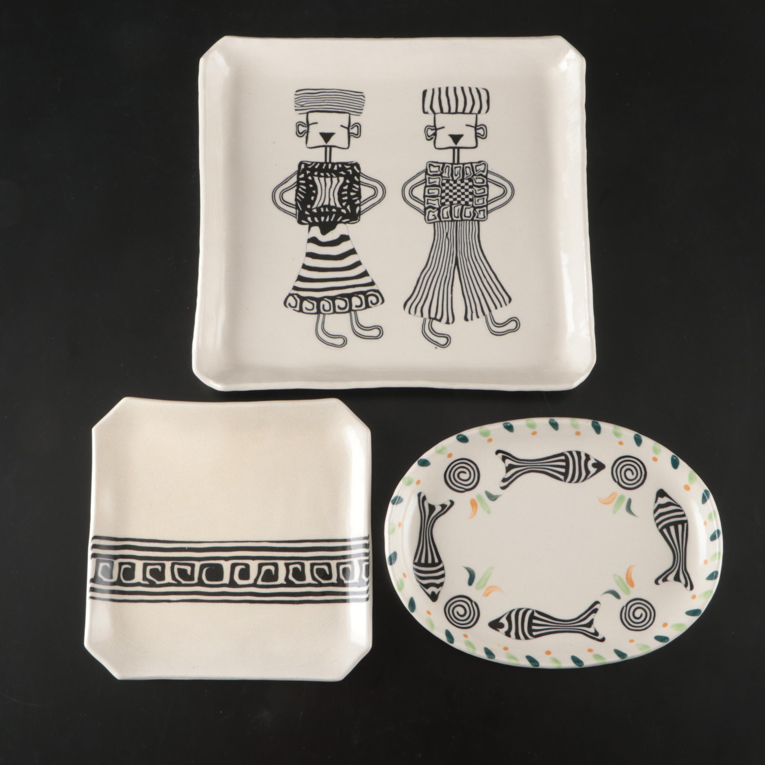 Faith Rahill Signed Nerikomi Ceramic Serving Platter and Plates