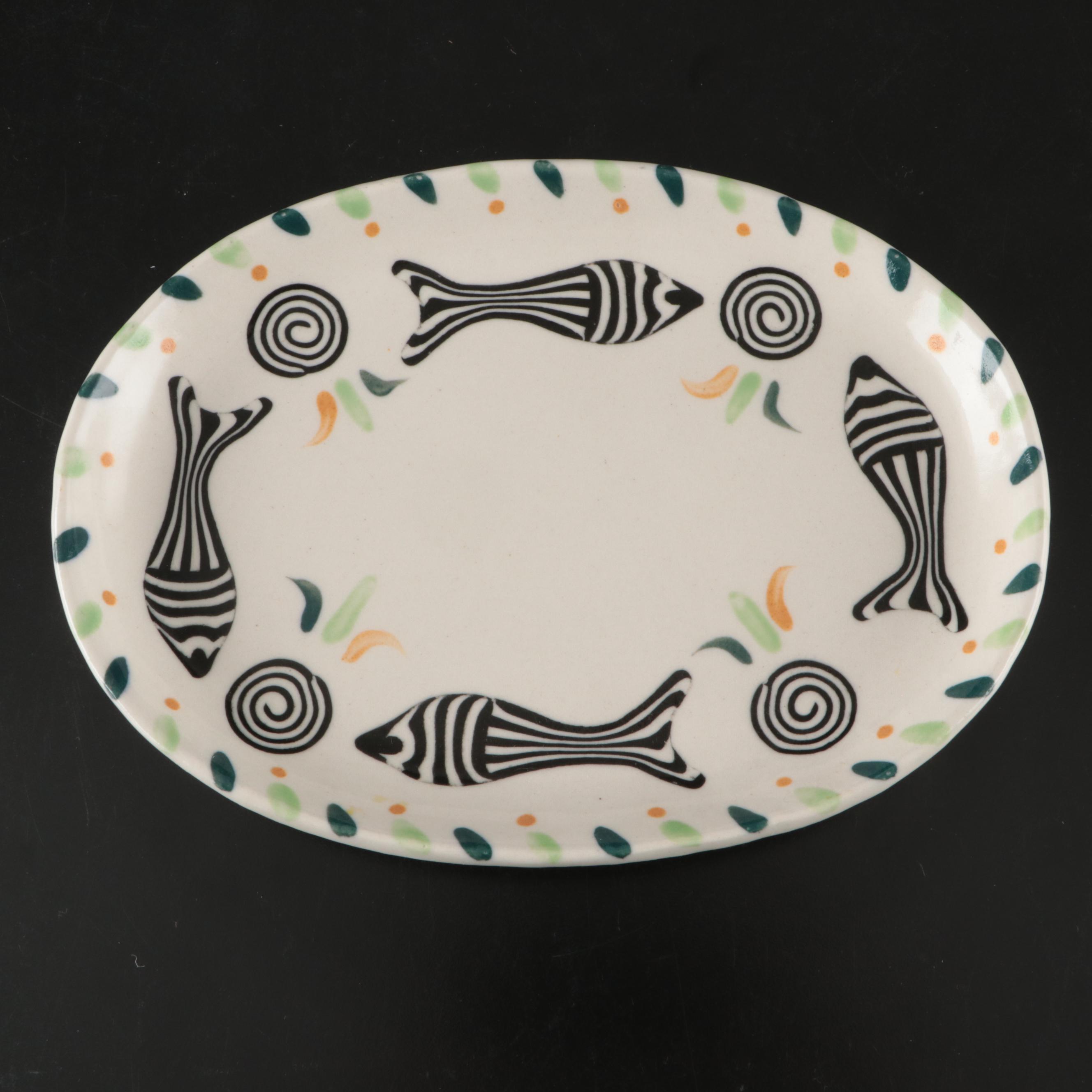 Faith Rahill Signed Nerikomi Ceramic Serving Platter and Plates