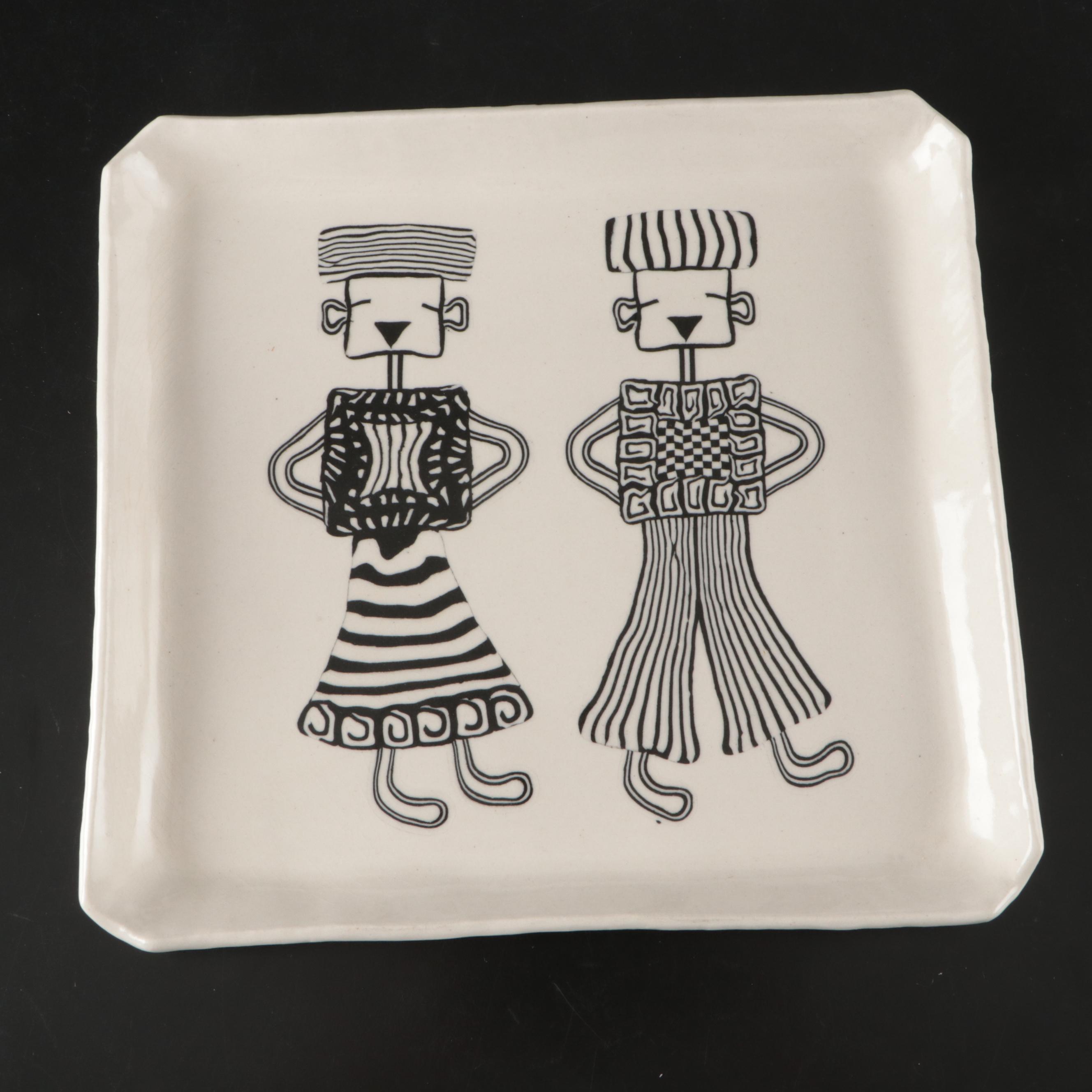 Faith Rahill Signed Nerikomi Ceramic Serving Platter and Plates