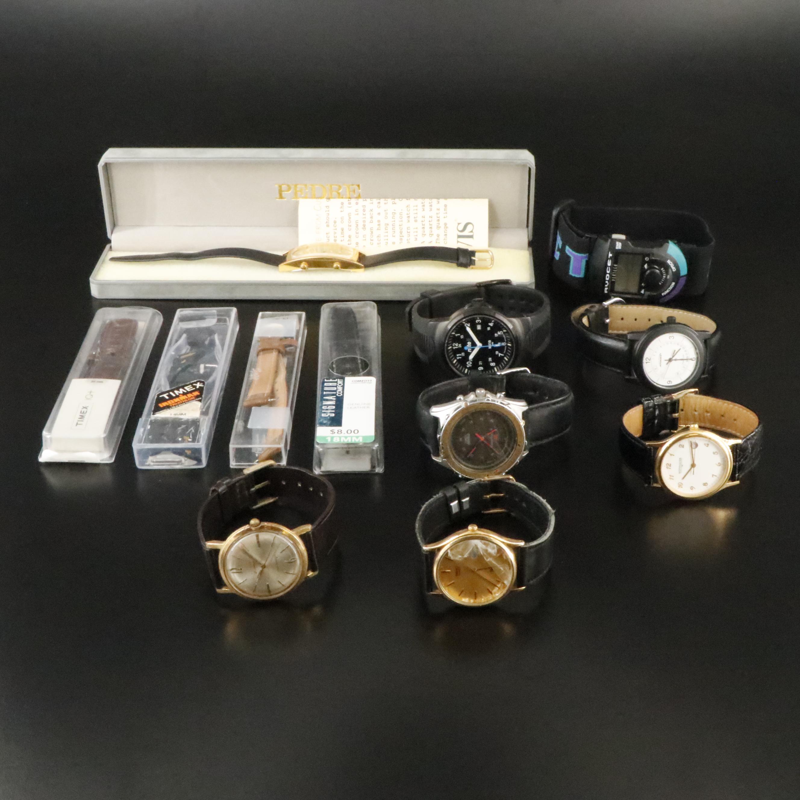 Pedre Dual Time Zone and Fossil Feature in Quartz and Stem Wind Watch Collection