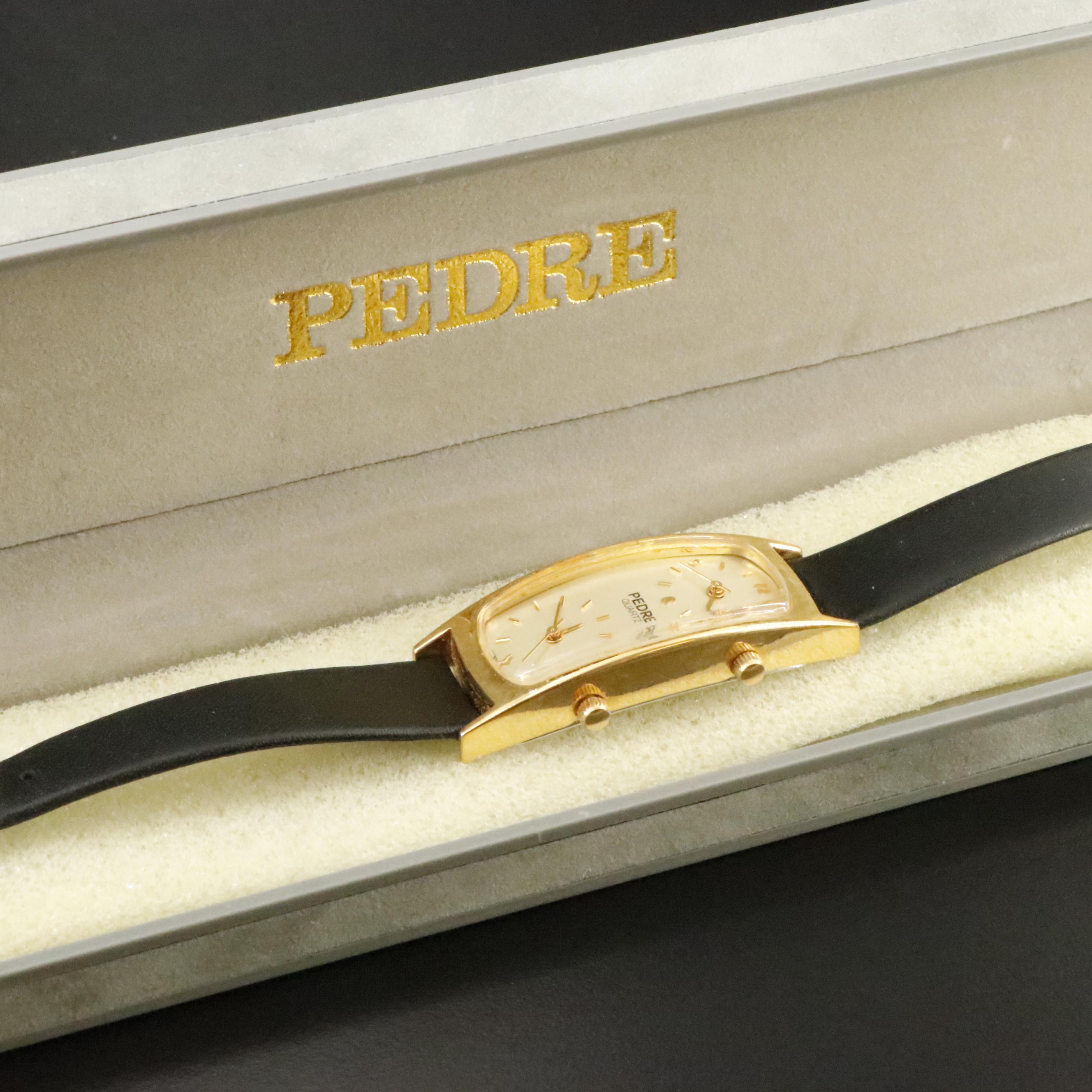 Pedre Dual Time Zone and Fossil Feature in Quartz and Stem Wind Watch Collection