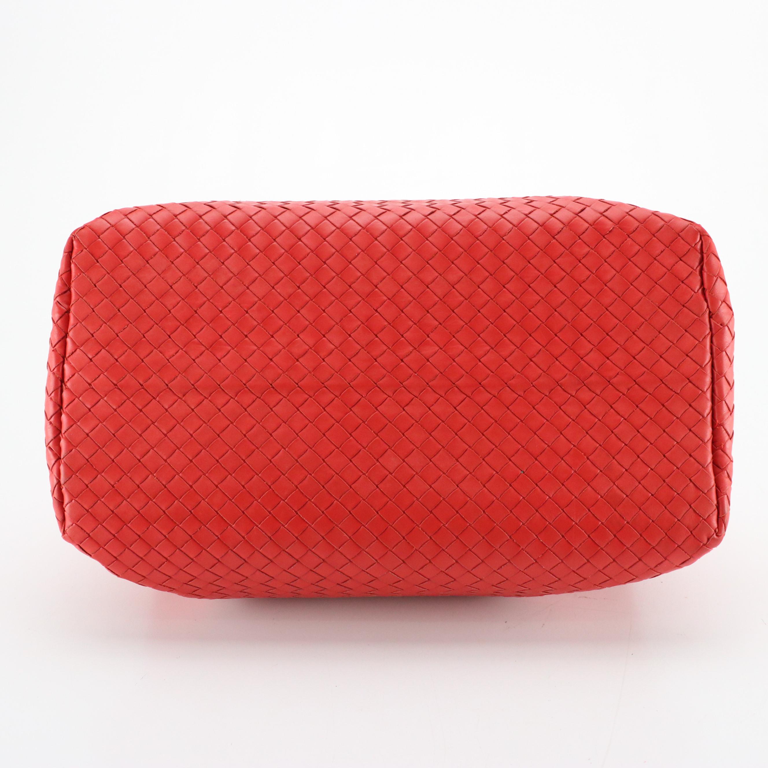 Bottega Veneta Roma Satchel in Red Intrecciato Calfskin Leather