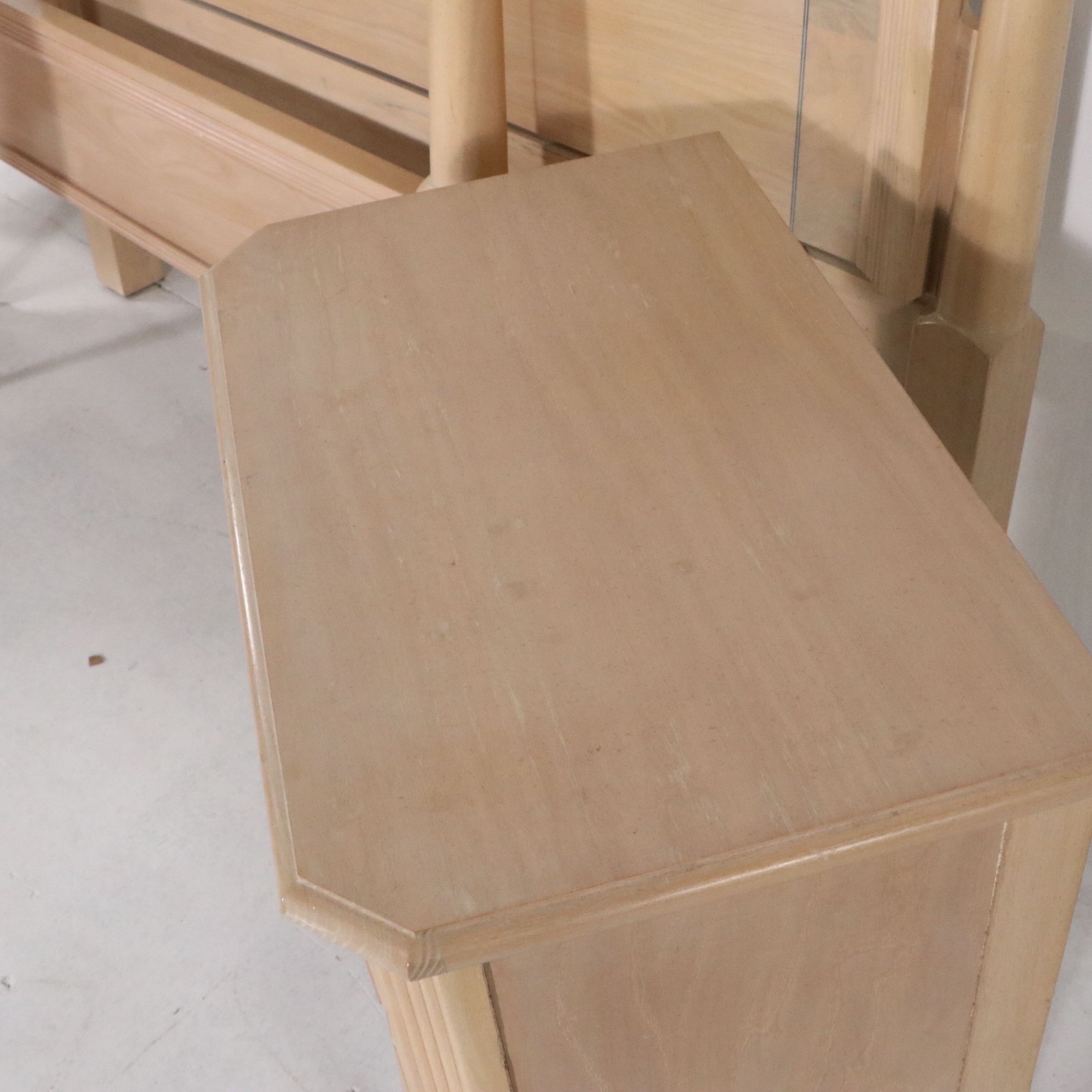 Queen Anne Blonde Oak Four-Poster Bed with Coordinating Nightstands