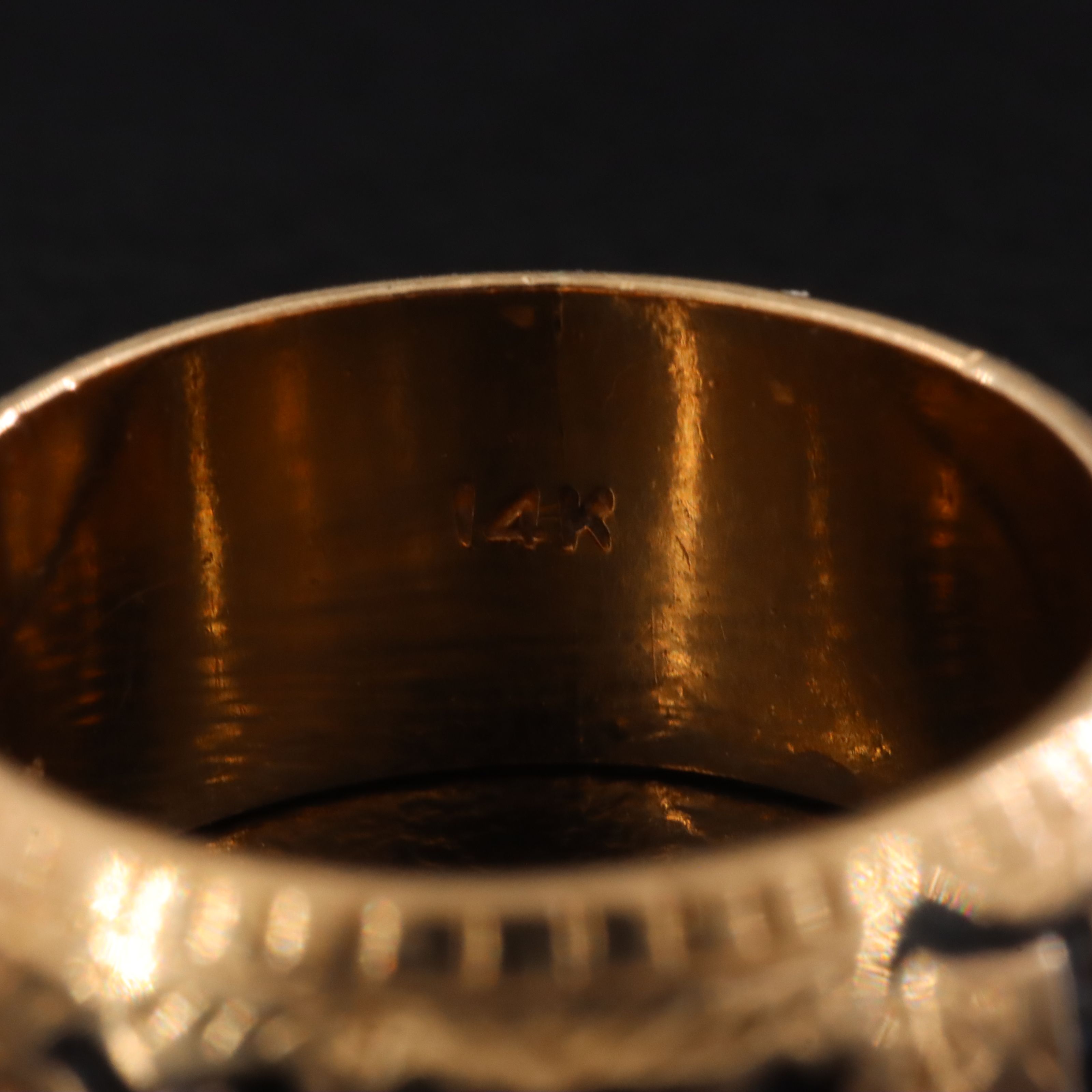 Vintage 14K Enamel Old English "Lina" Hand Engraved Band