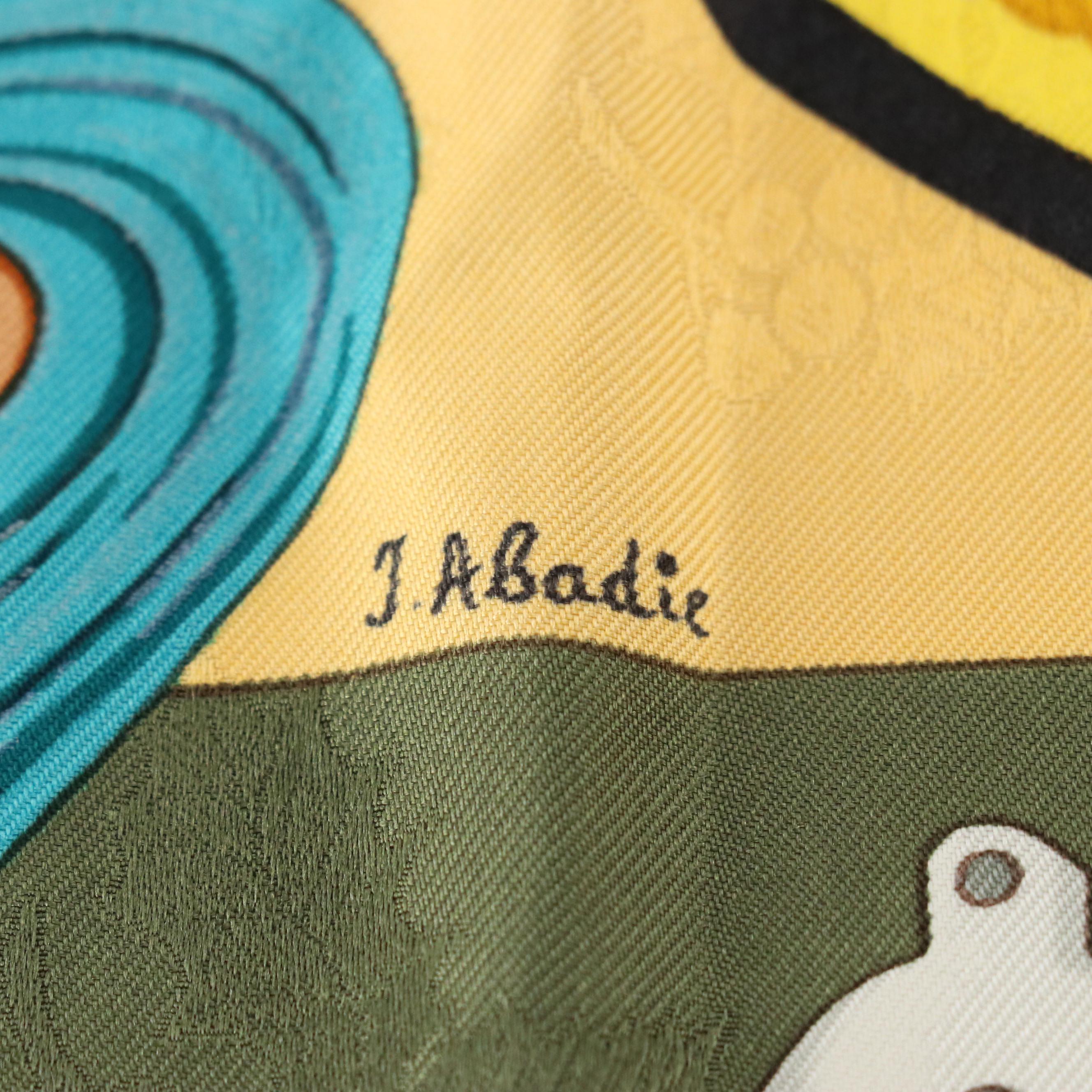 Hermès "Plumes et Grelots" Holly Silk Jacquard Scarf 90 in Box