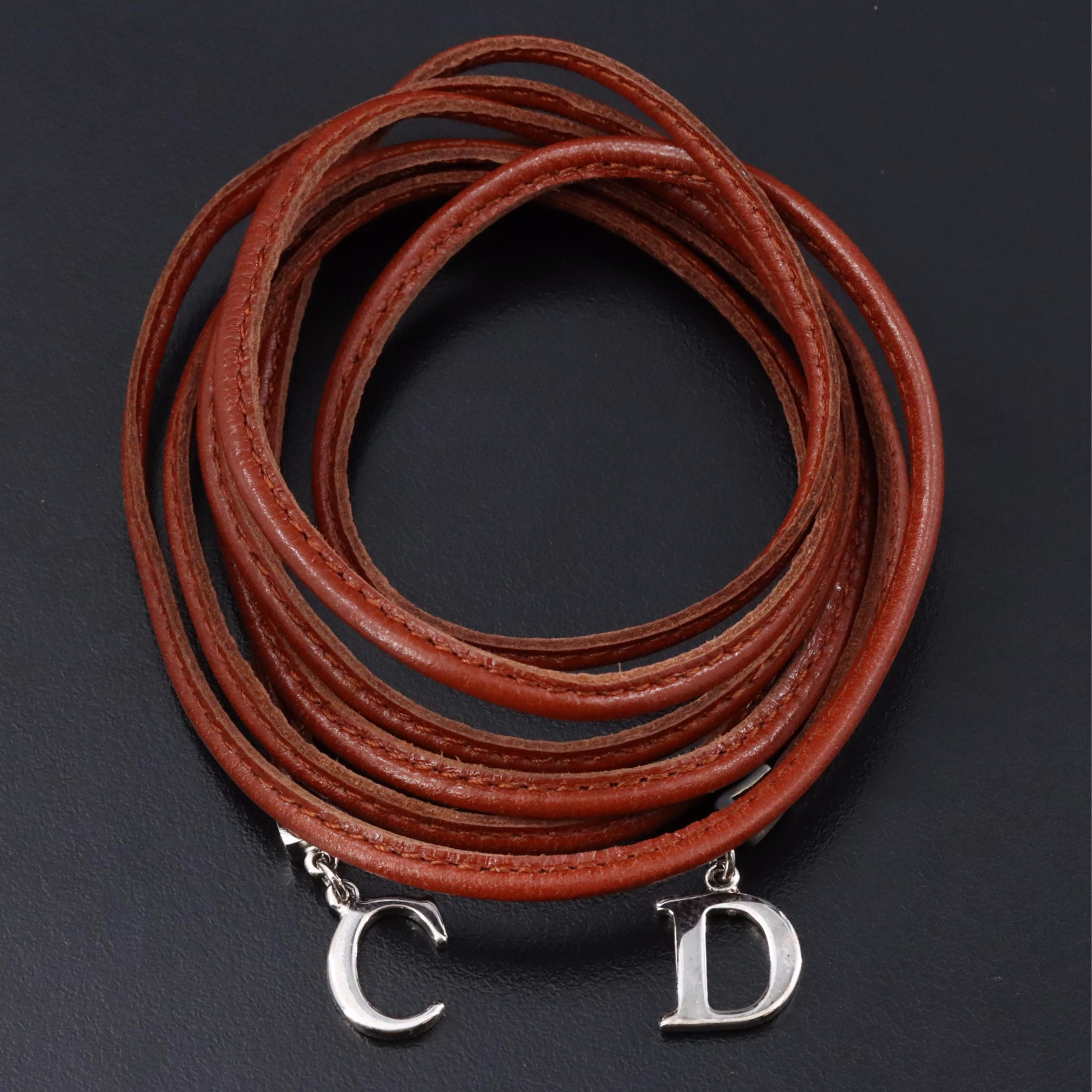 Christian Dior CD Faux Leather Wrist Wrap Bracelet or Necklace