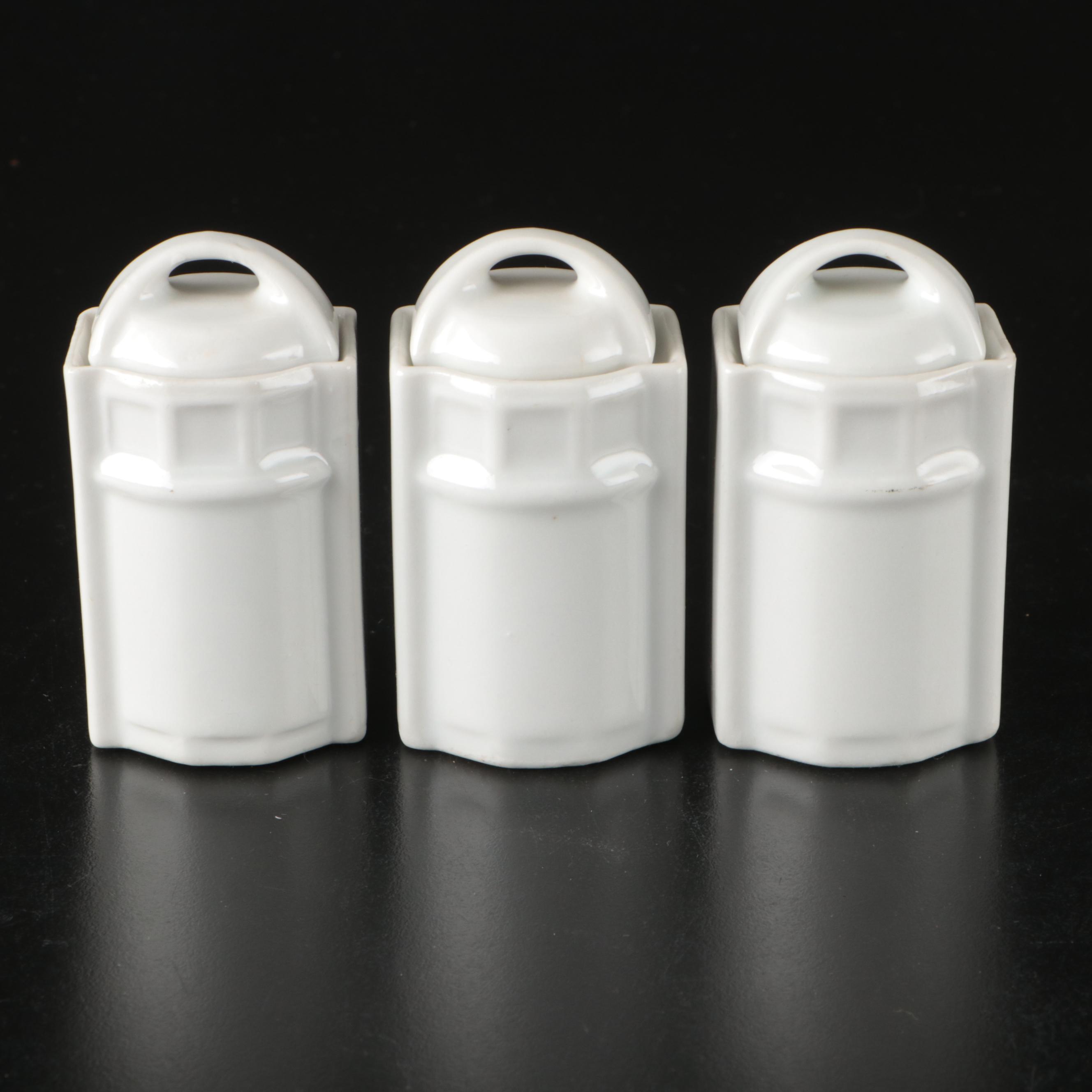 German Hand-Painted Porcelain Kitchen Canister and Spice Set for Dolls