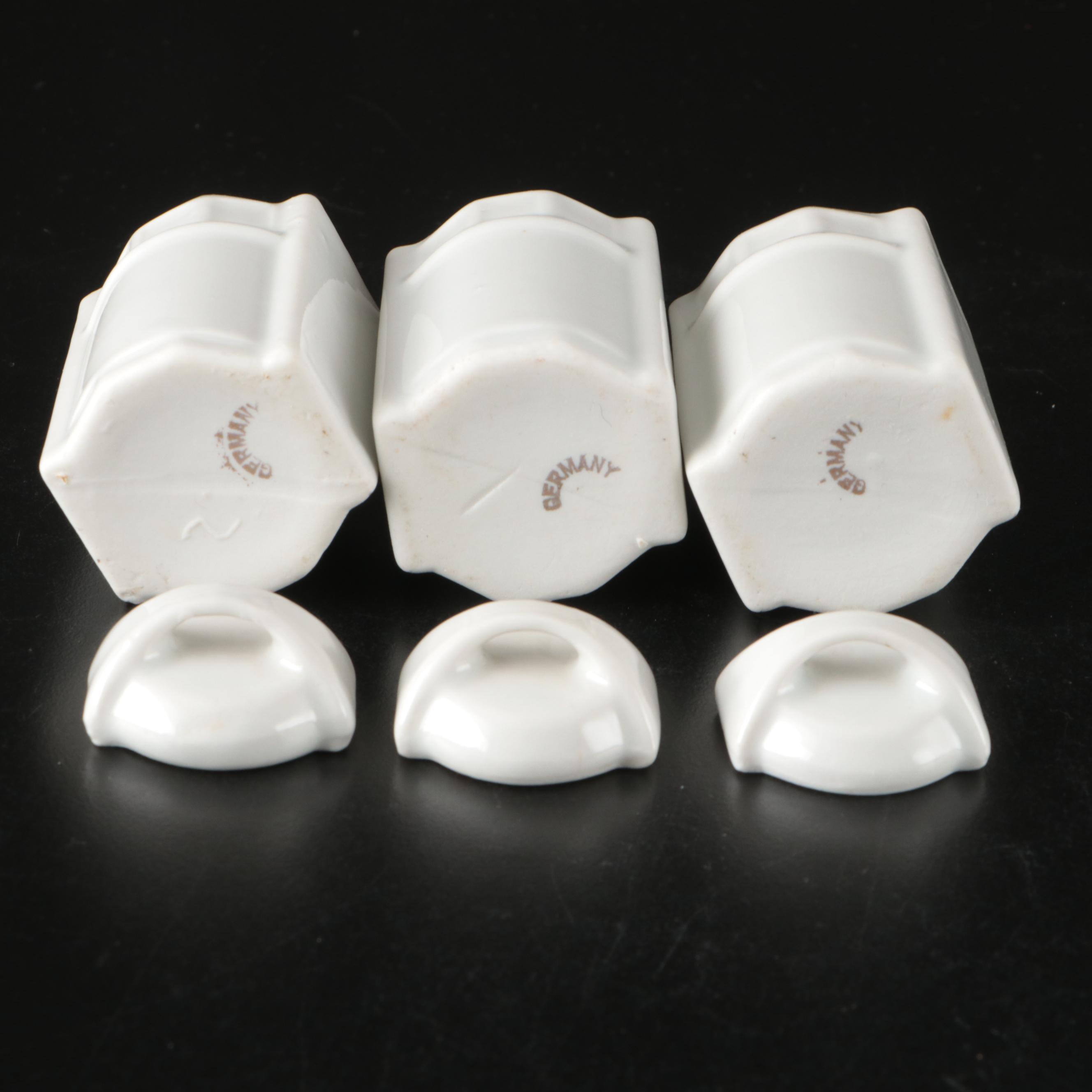 German Hand-Painted Porcelain Kitchen Canister and Spice Set for Dolls