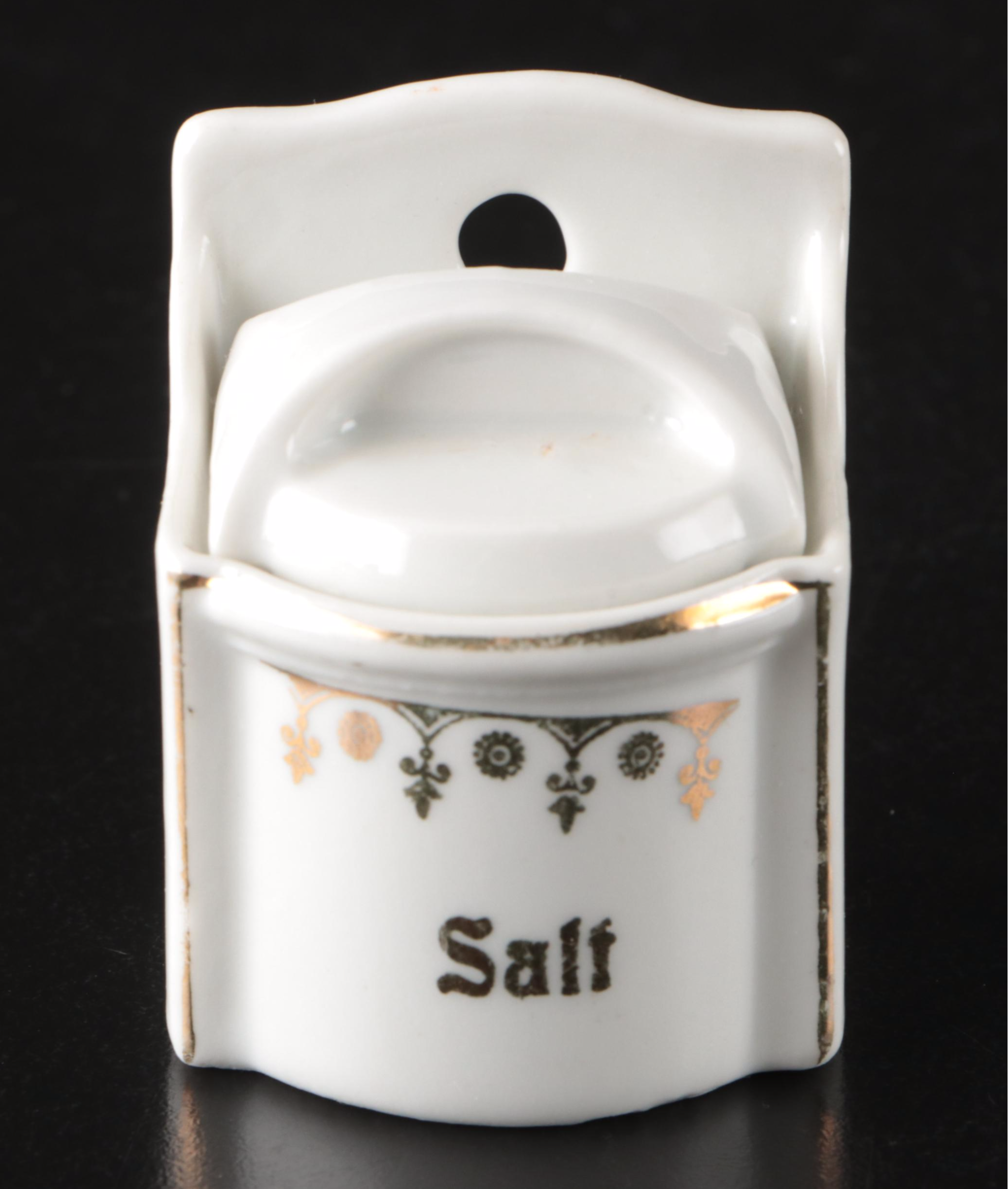 German Hand-Painted Porcelain Kitchen Canister and Spice Set for Dolls