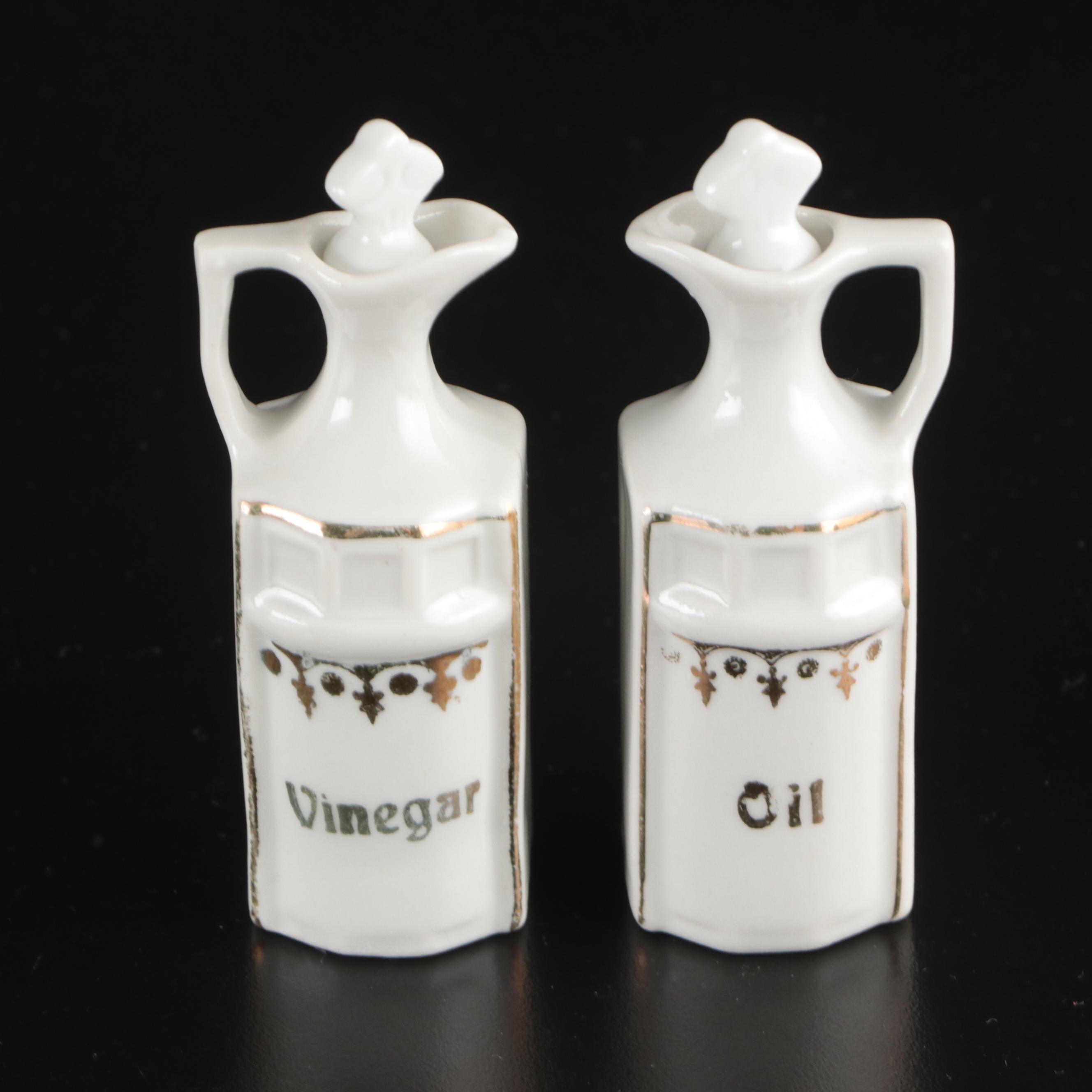 German Hand-Painted Porcelain Kitchen Canister and Spice Set for Dolls